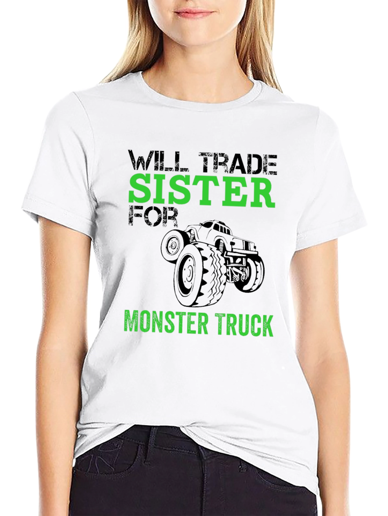 Black Will Trade Sister for Monster Truck Black Graphic T-Shirt view 9