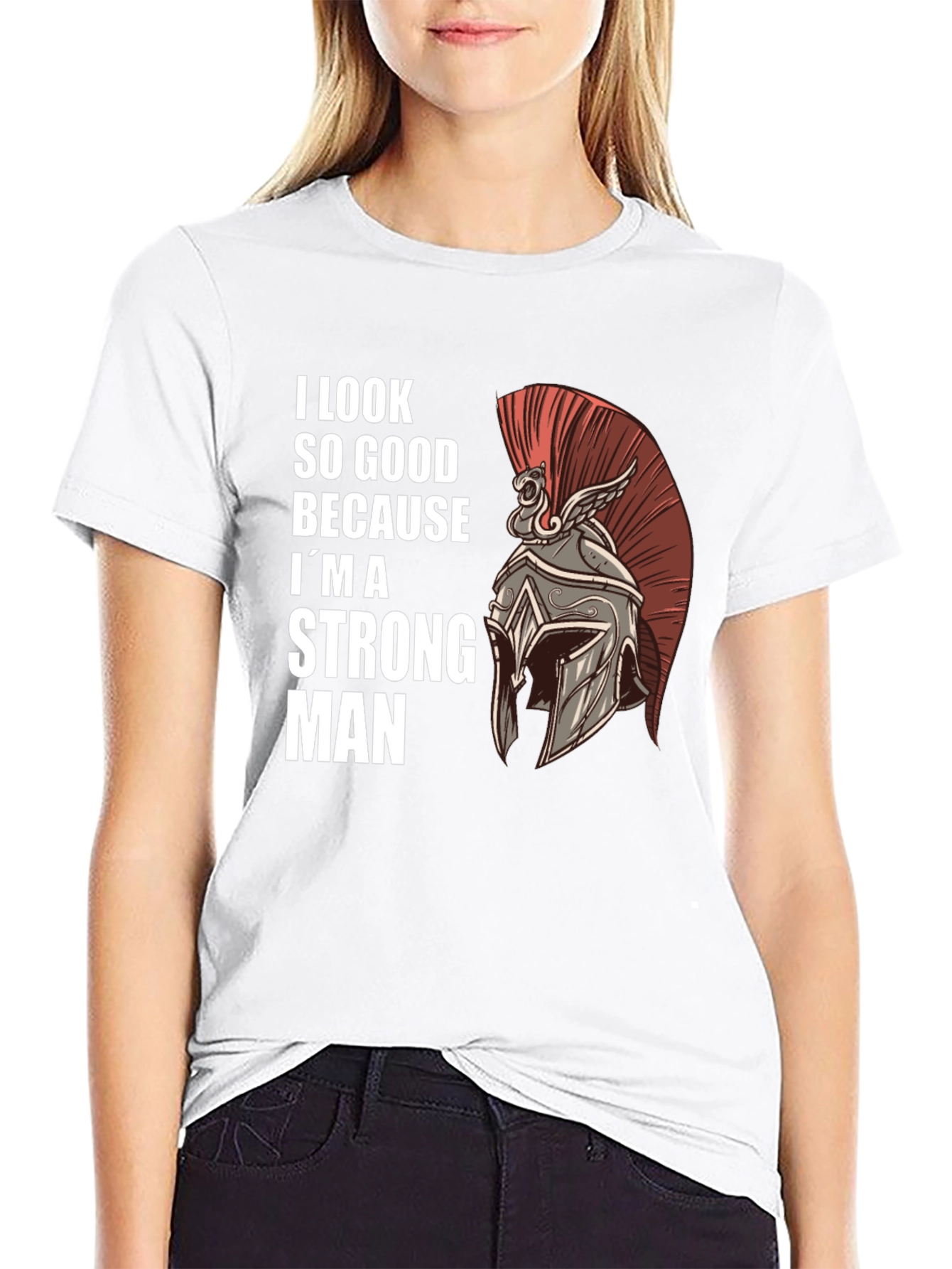 Black Strong Man Graphic Tee - Spartan Helmet Design view 9