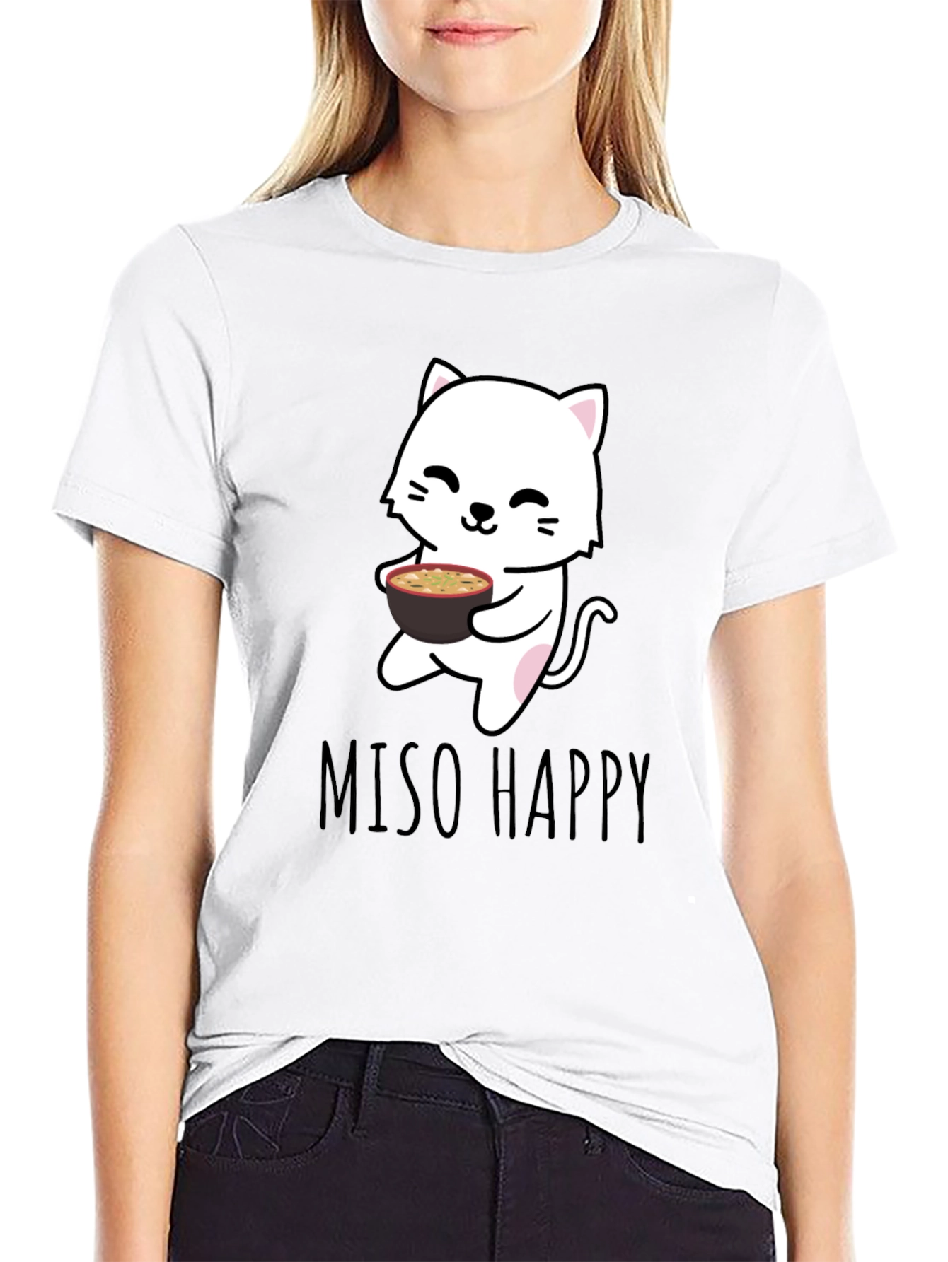 Black Miso Happy Cat T-Shirt - Black view 9