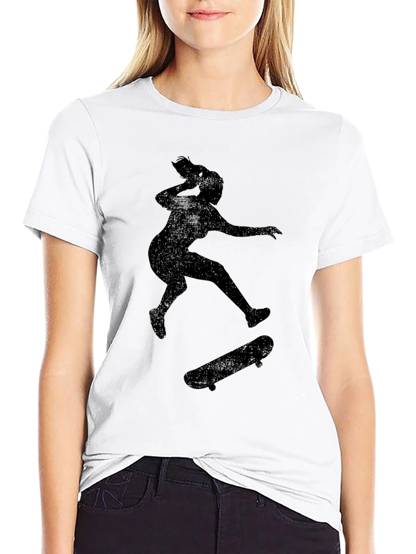 Black Skateboarder Graphic Tee - Black Cotton Casual T-Shirt view 9