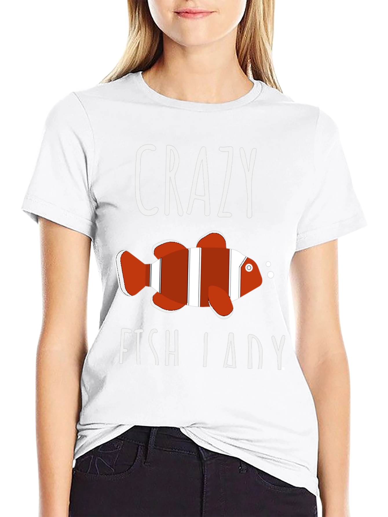 Black Crazy Fish Lady T-Shirt - Novelty Graphic Tee view 9