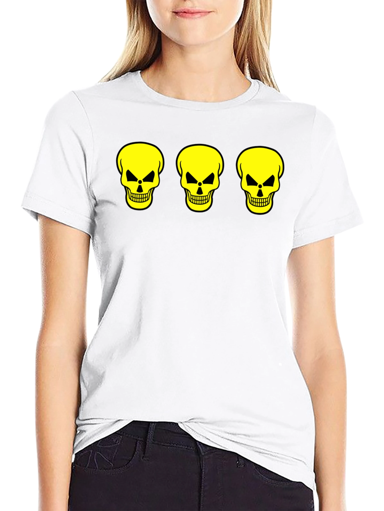Black Skull Trio Graphic Tee - Black Cotton T-Shirt view 9