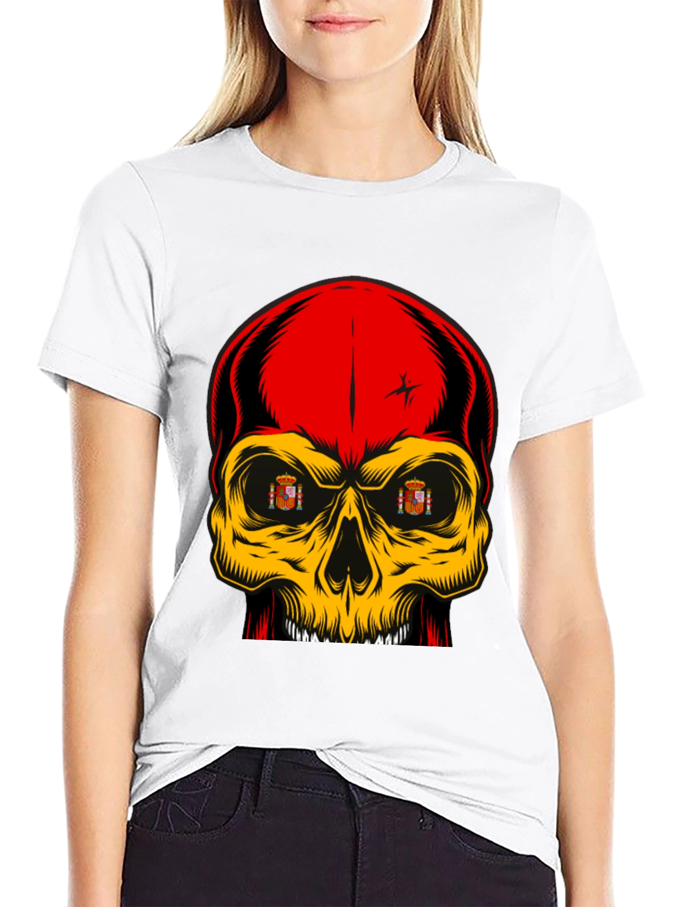 Black Spanish Flag Skull Graphic T-Shirt view 9