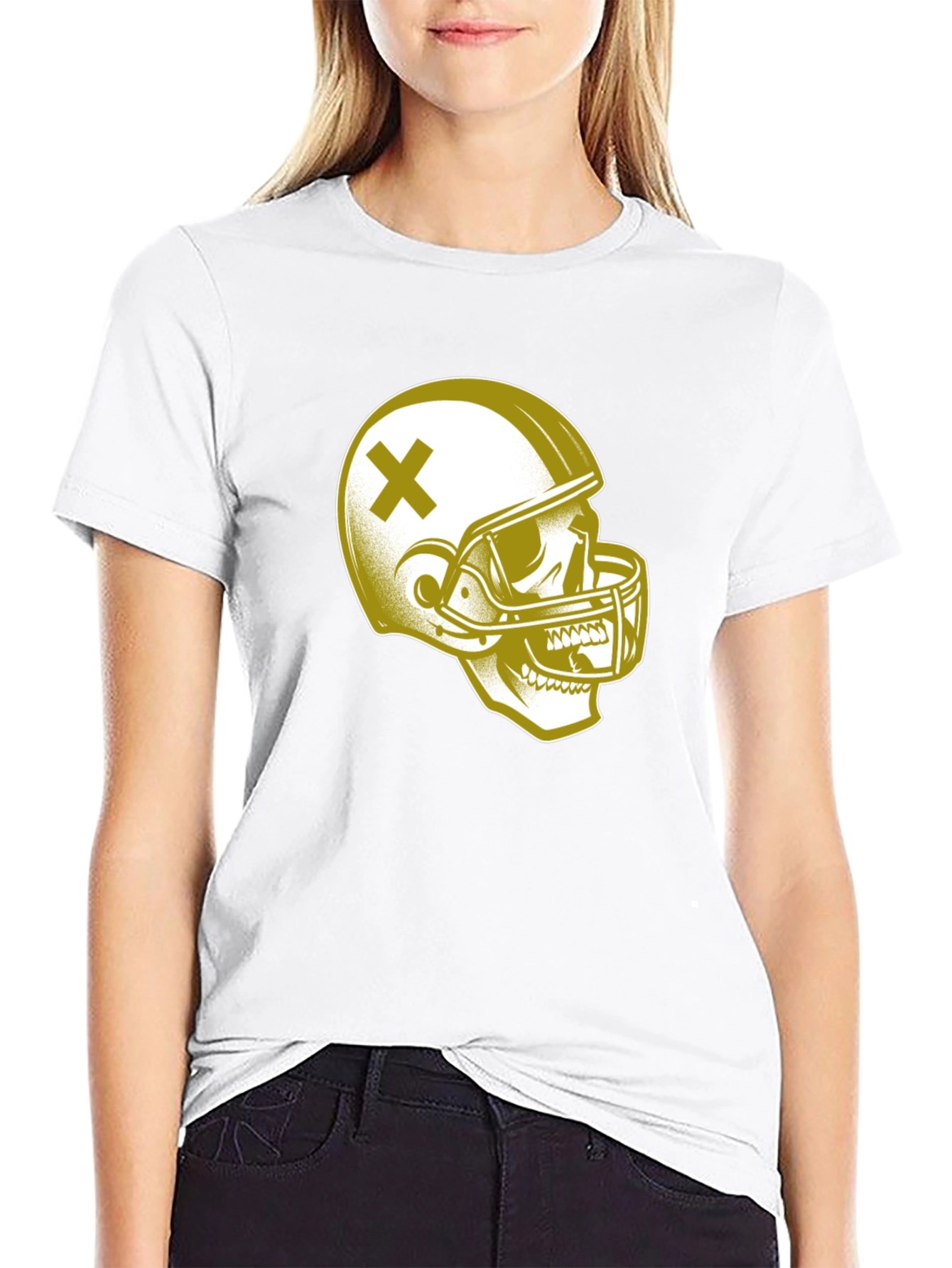 Black Skull Football Helmet Graphic T-Shirt view 9