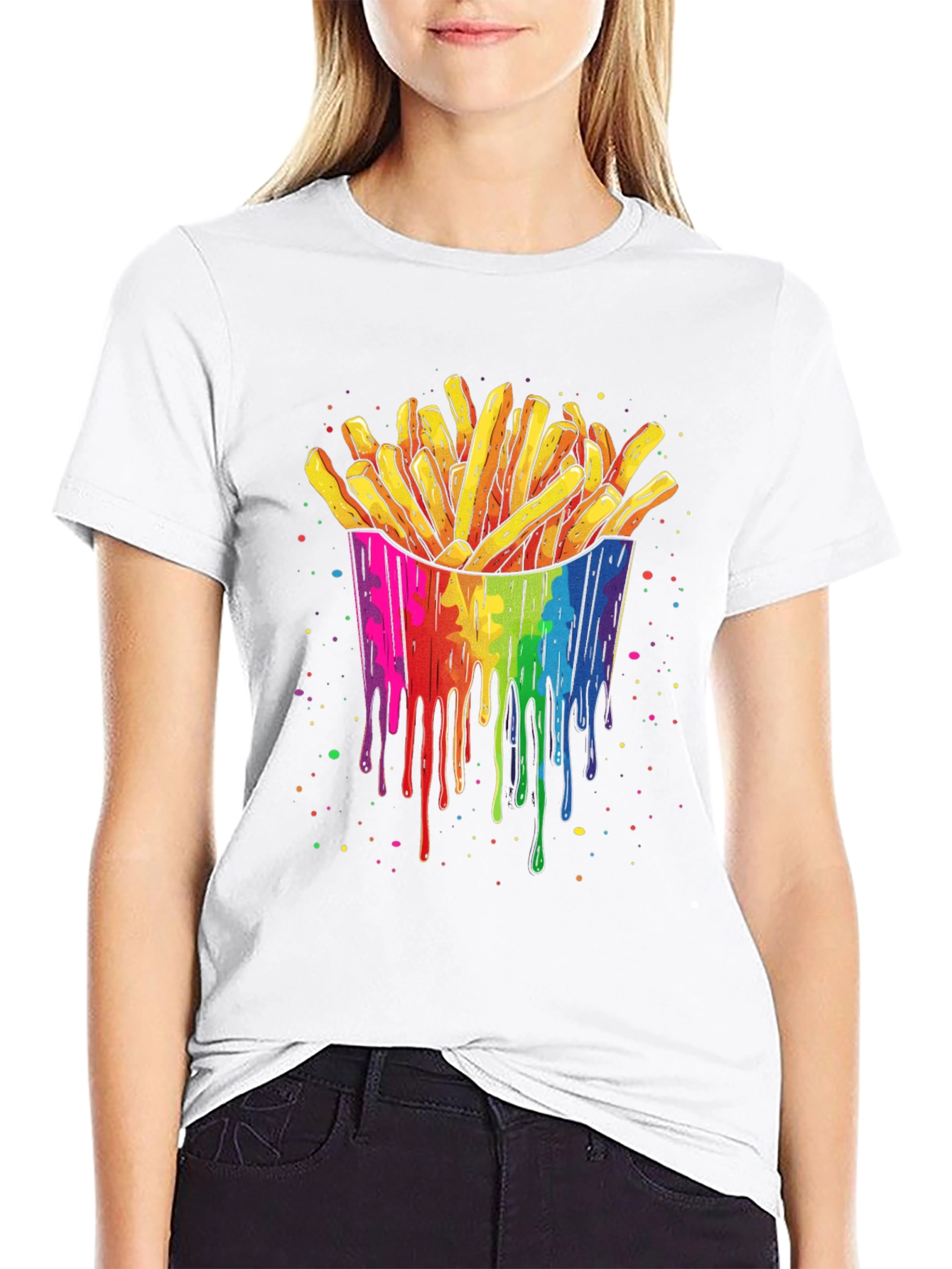 Black Rainbow Fries Graphic Tee - Unisex Black T-Shirt view 9