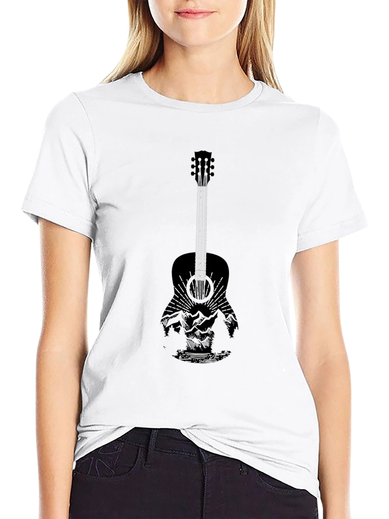 Black Guitar Landscape Graphic Tee - Black view 9