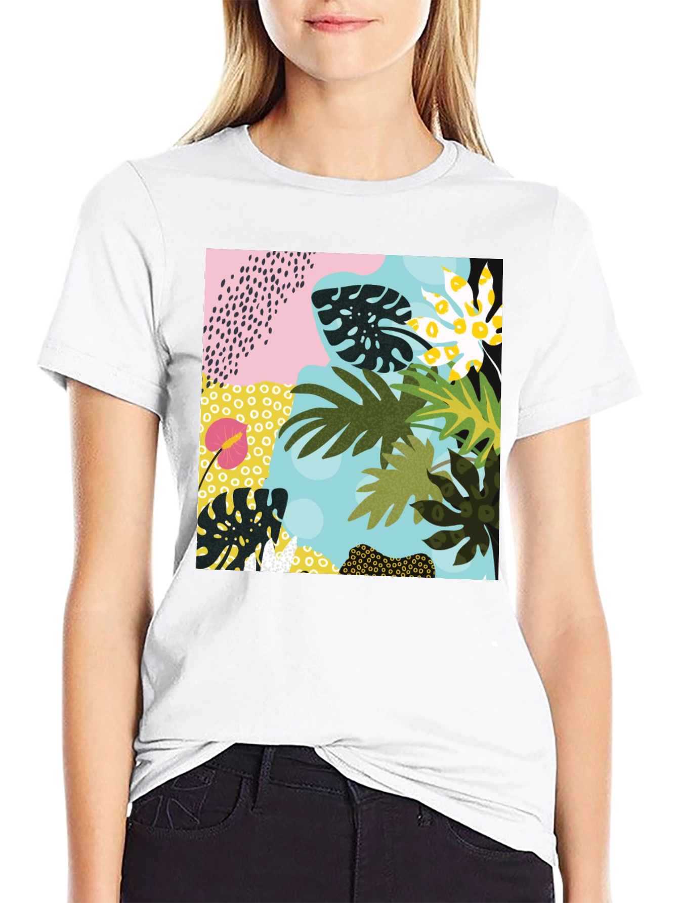 Black Tropical Print Black T-Shirt view 9