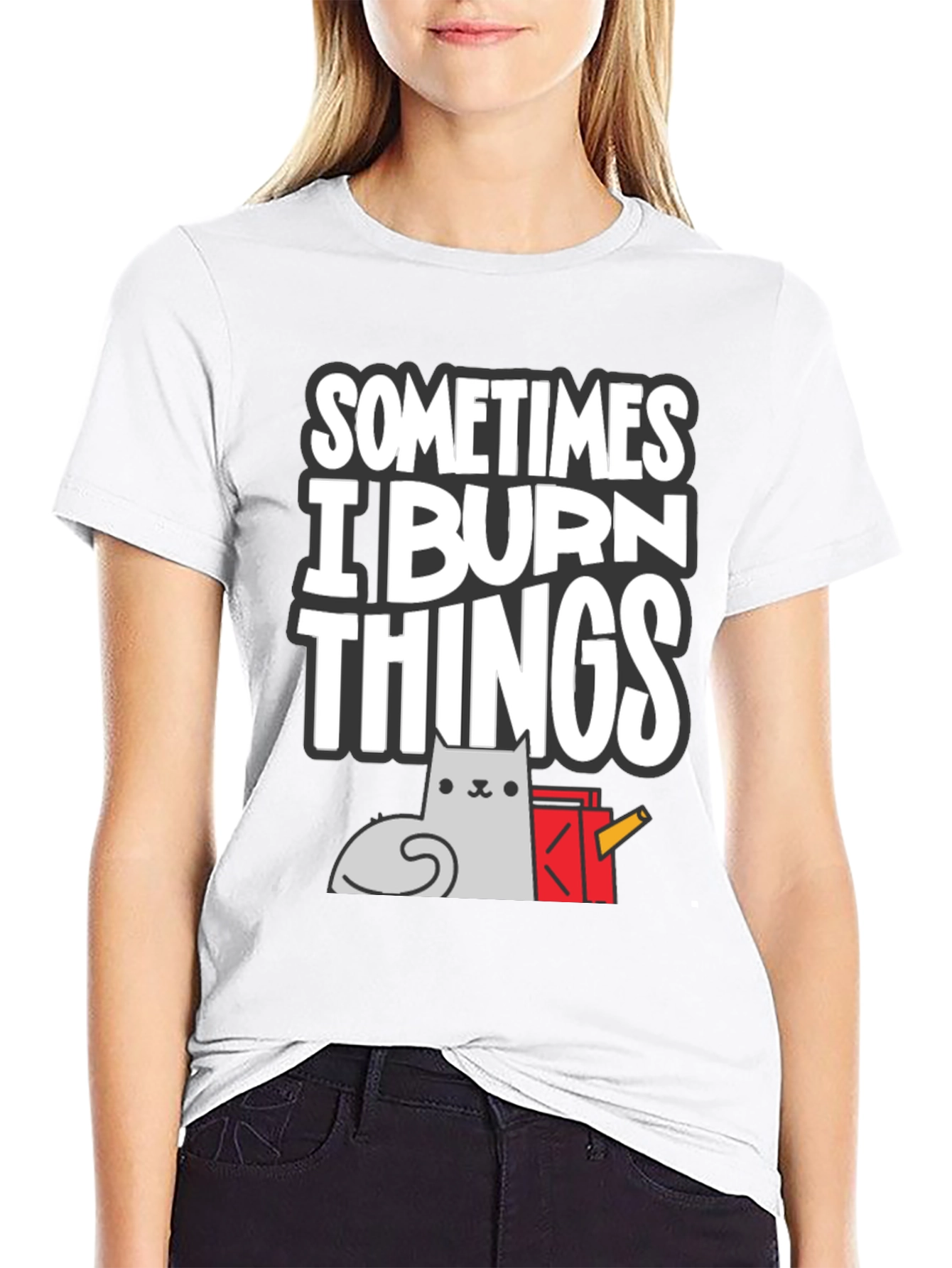 Black Sometimes I Burn Things Cat T-Shirt view 9