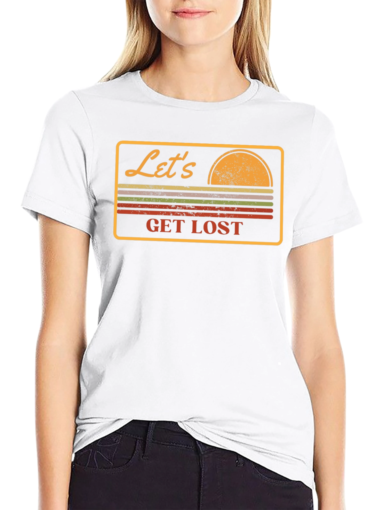 Black Let's Get Lost Retro Graphic T-Shirt view 9