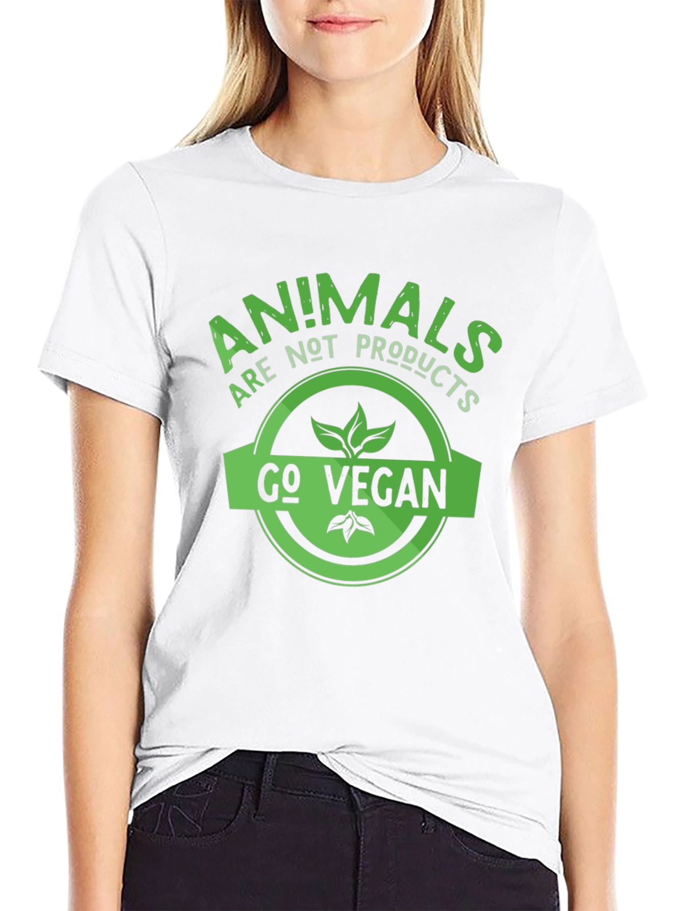 Black Vegan Slogan T-Shirt - Animals Are Not Products view 9