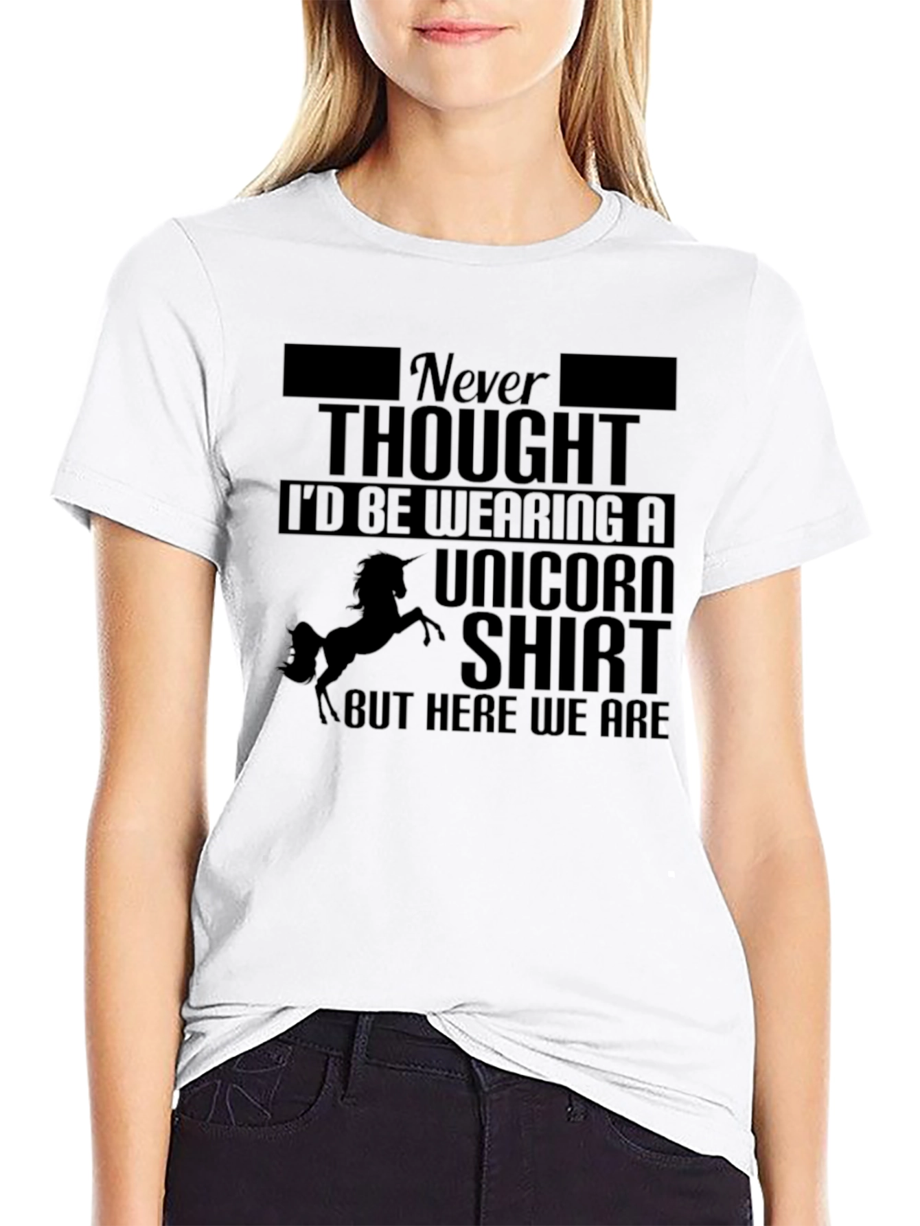 Black Unicorn Humor Graphic Tee - Never Thought I'd Be Wearing One! view 9