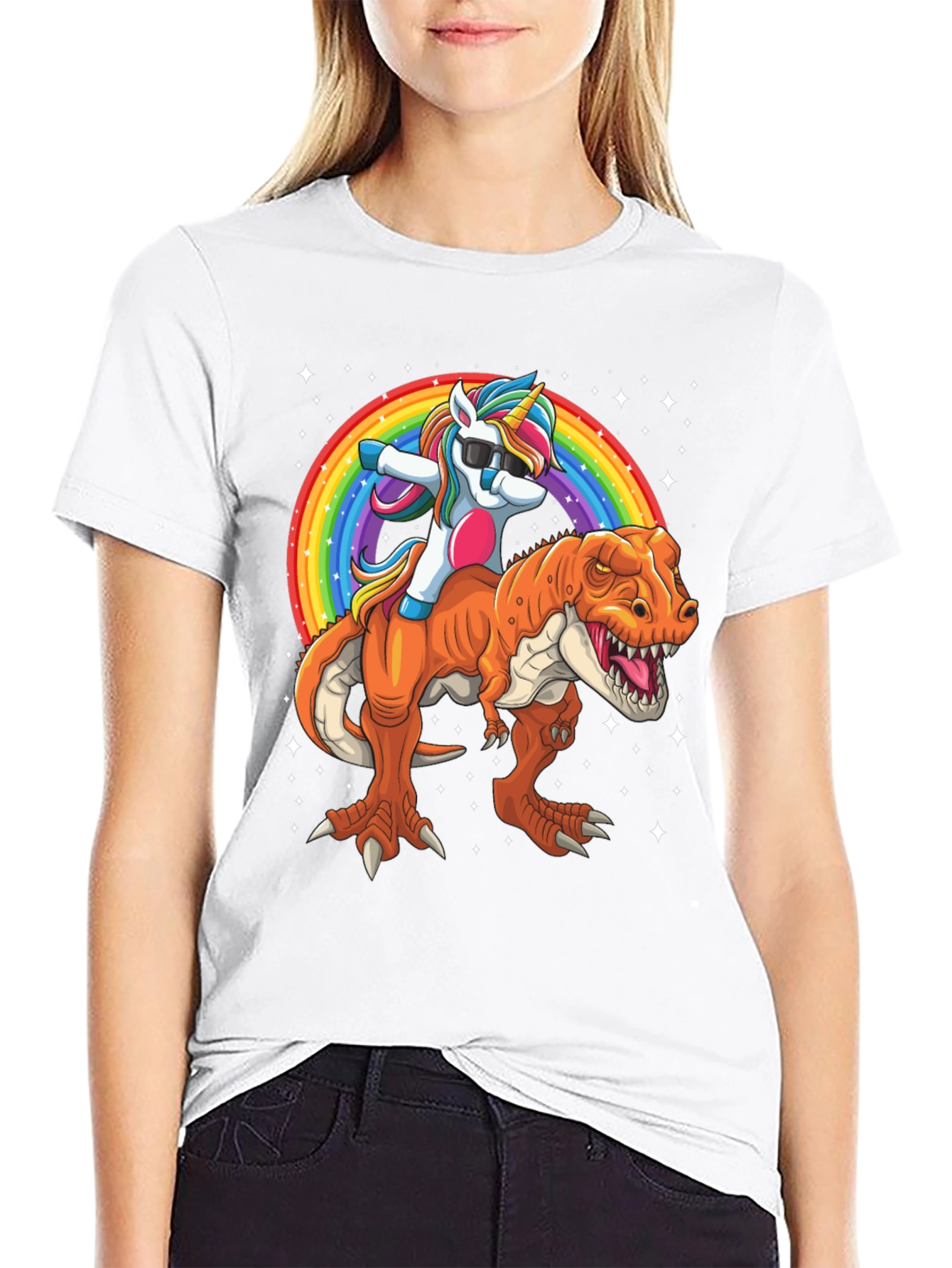Black Unicorn Riding Dinosaur Men's Graphic T-Shirt view 9