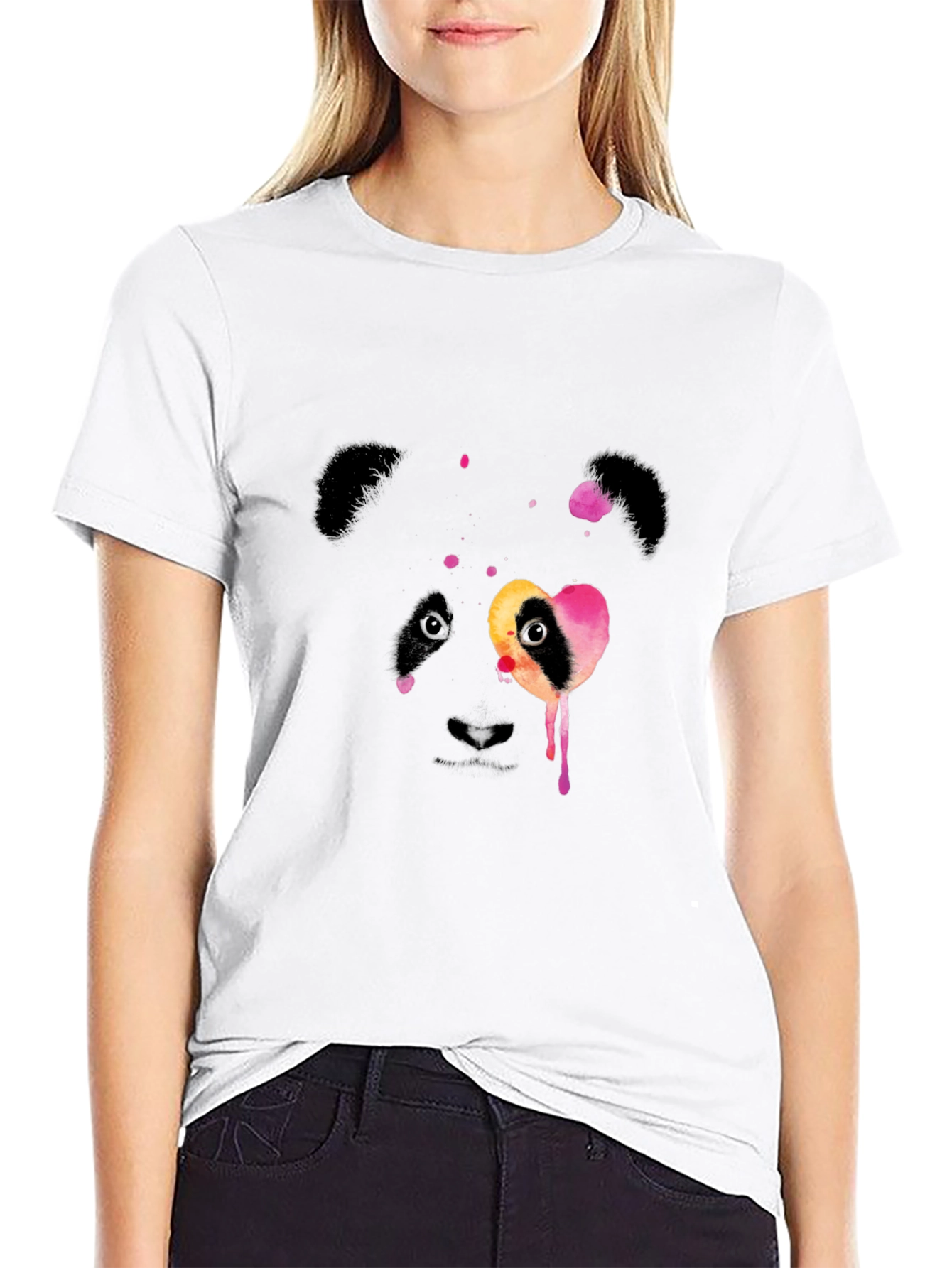 Black Watercolor Panda Graphic Black T-Shirt view 9