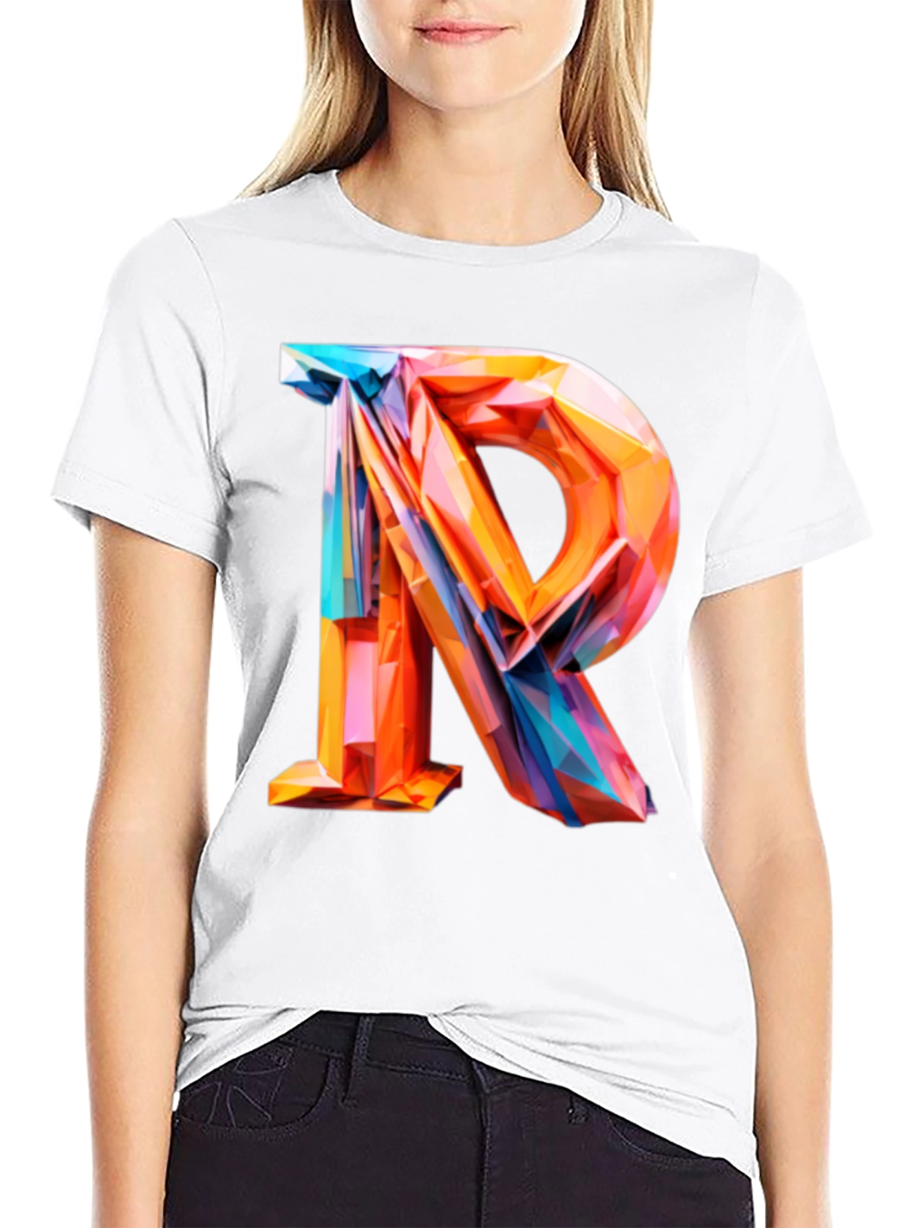 Black Abstract Letter R Graphic Tee - Modern Geometric Design view 9