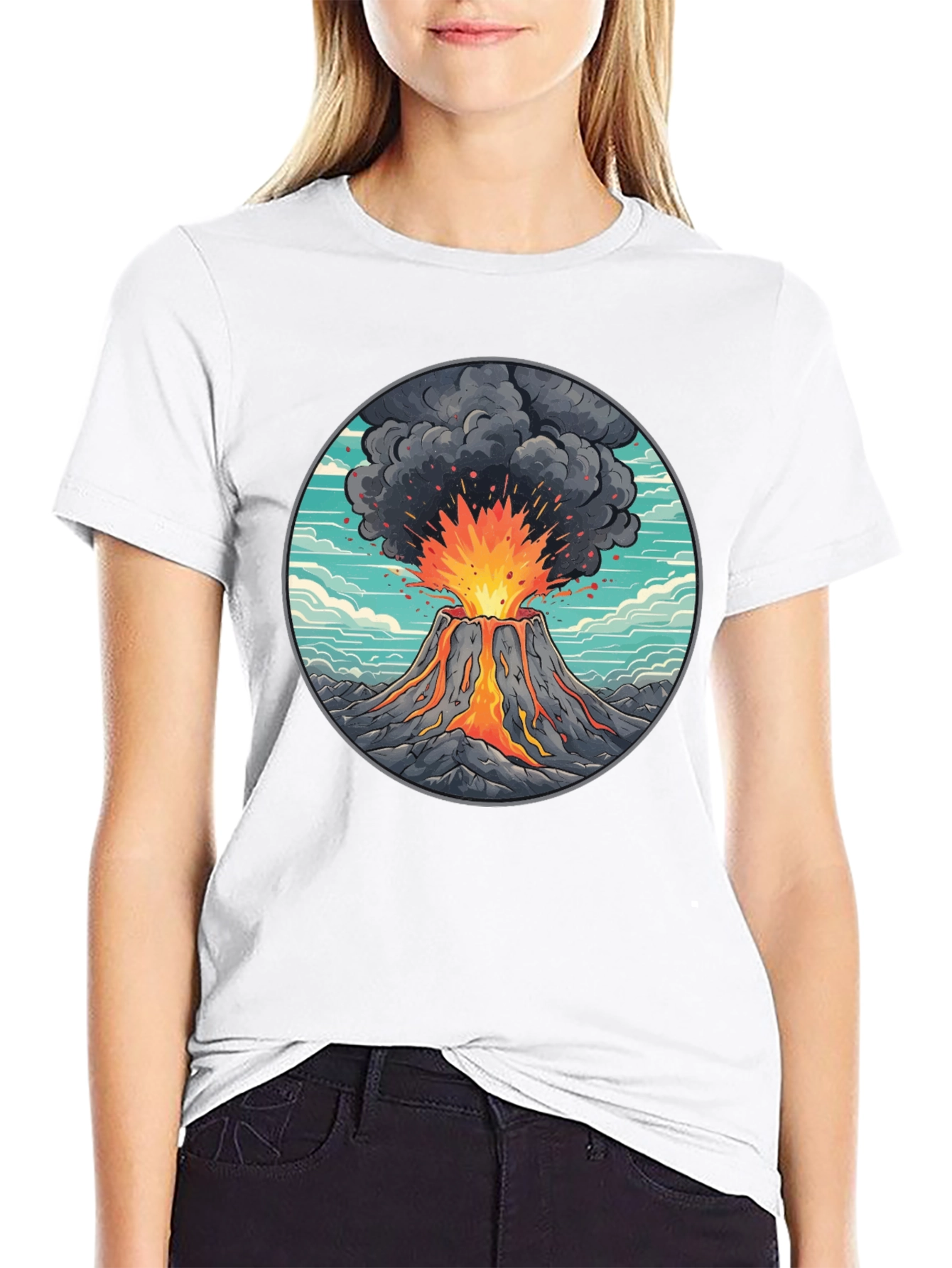 Black Volcano Eruption Graphic Tee - Black Cotton Blend view 9