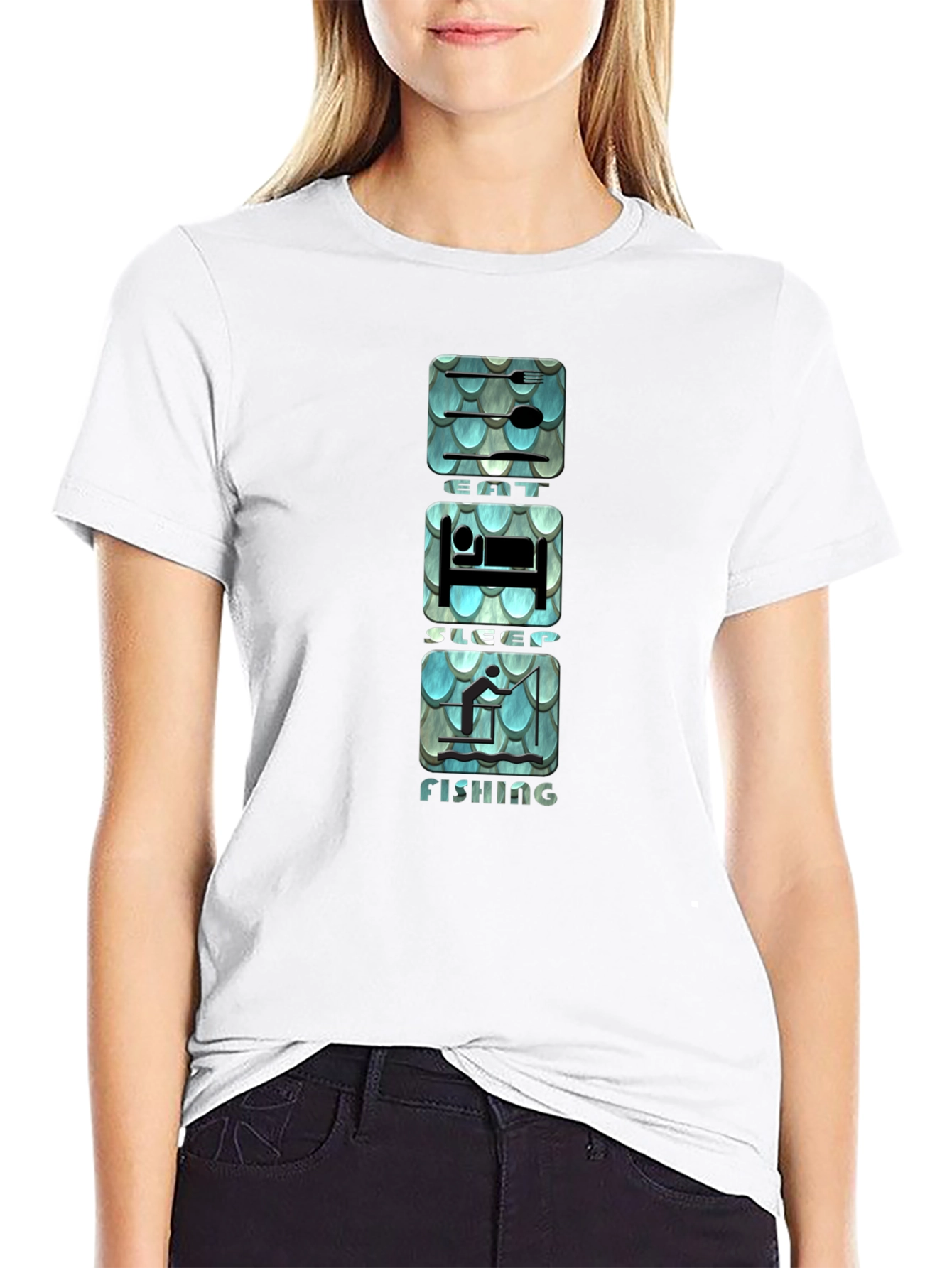 Black Eat Sleep Fishing Graphic Tee - Black Cotton T-Shirt view 9