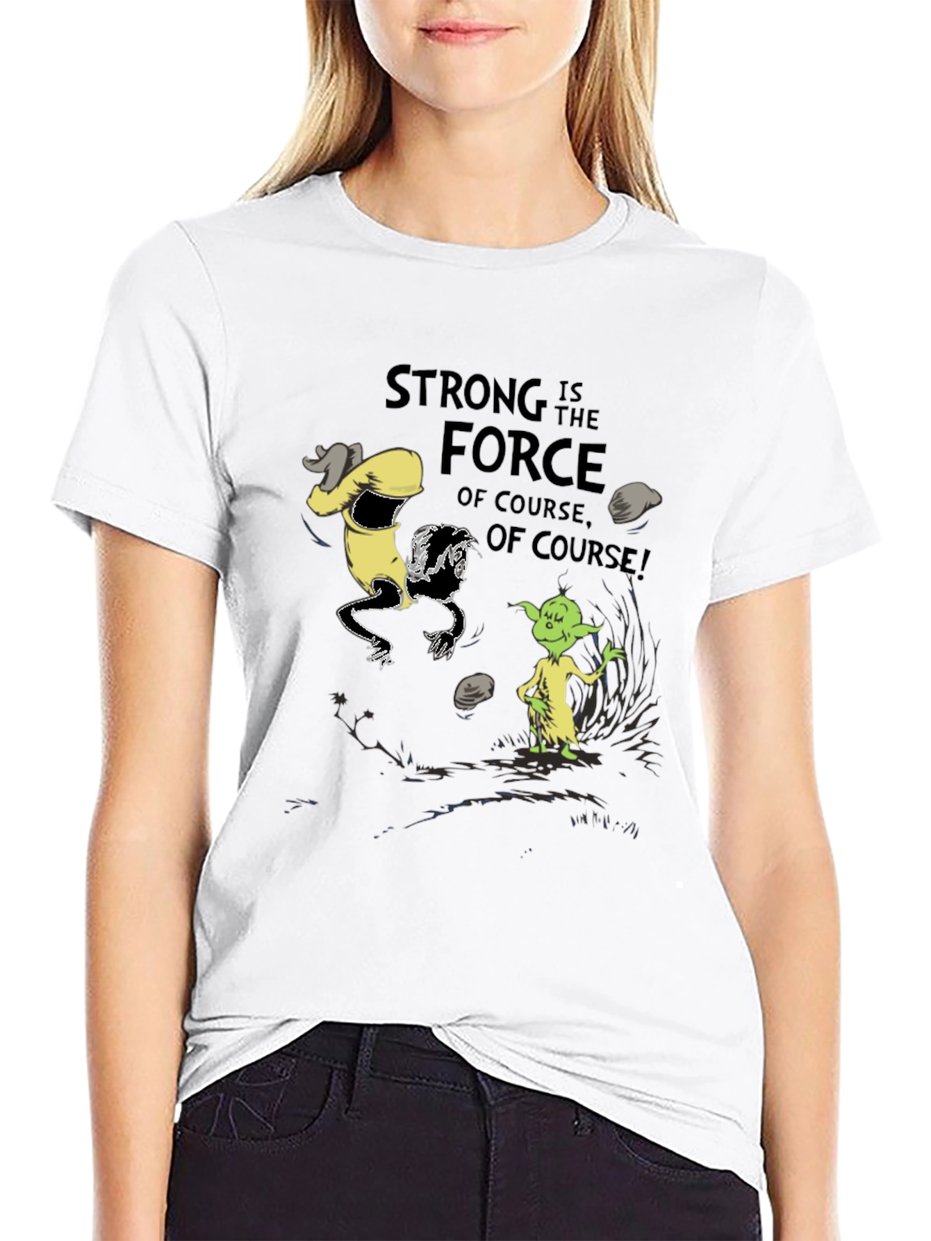 Black Grinch Yoda "Strong Force" Black T-Shirt view 9