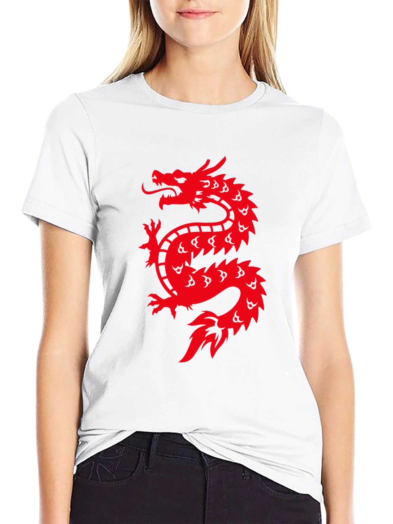 Black Red Dragon Graphic Print Black T-Shirt view 9
