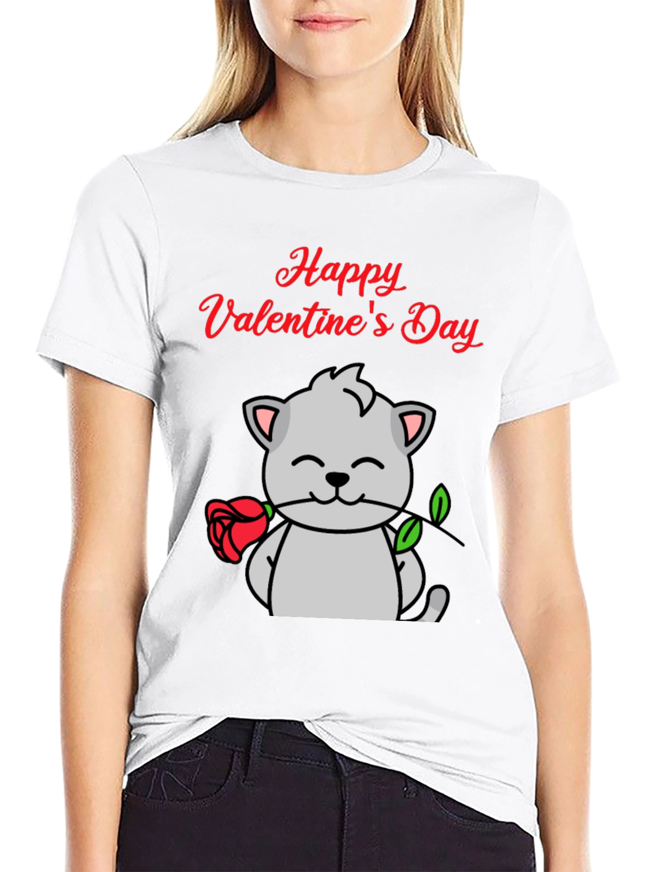 Black Happy Valentine's Day Cat T-Shirt view 9