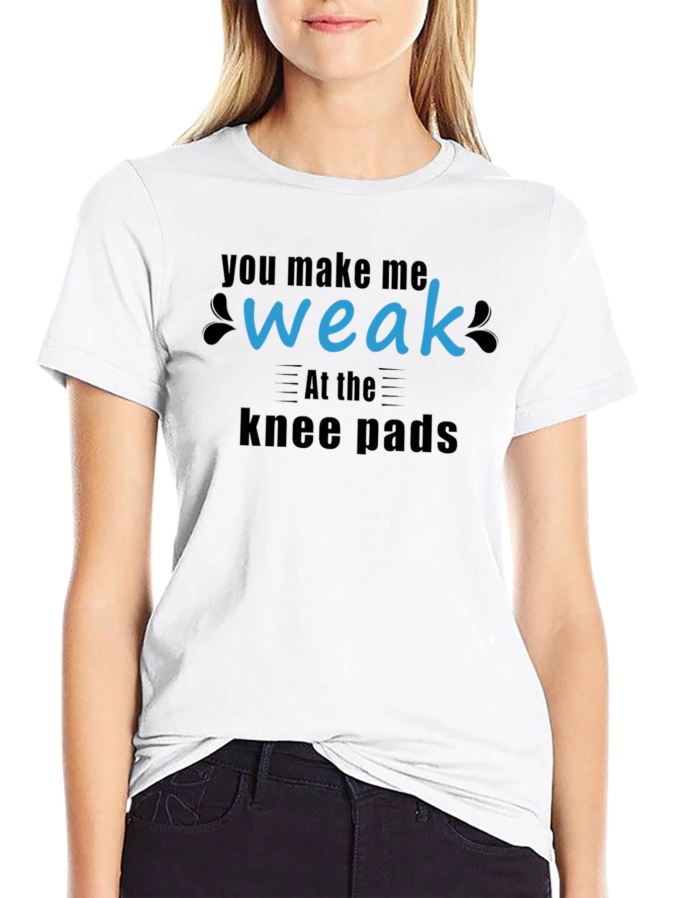 Black Humorous "Weak at the Knee Pads" Graphic Tee view 9