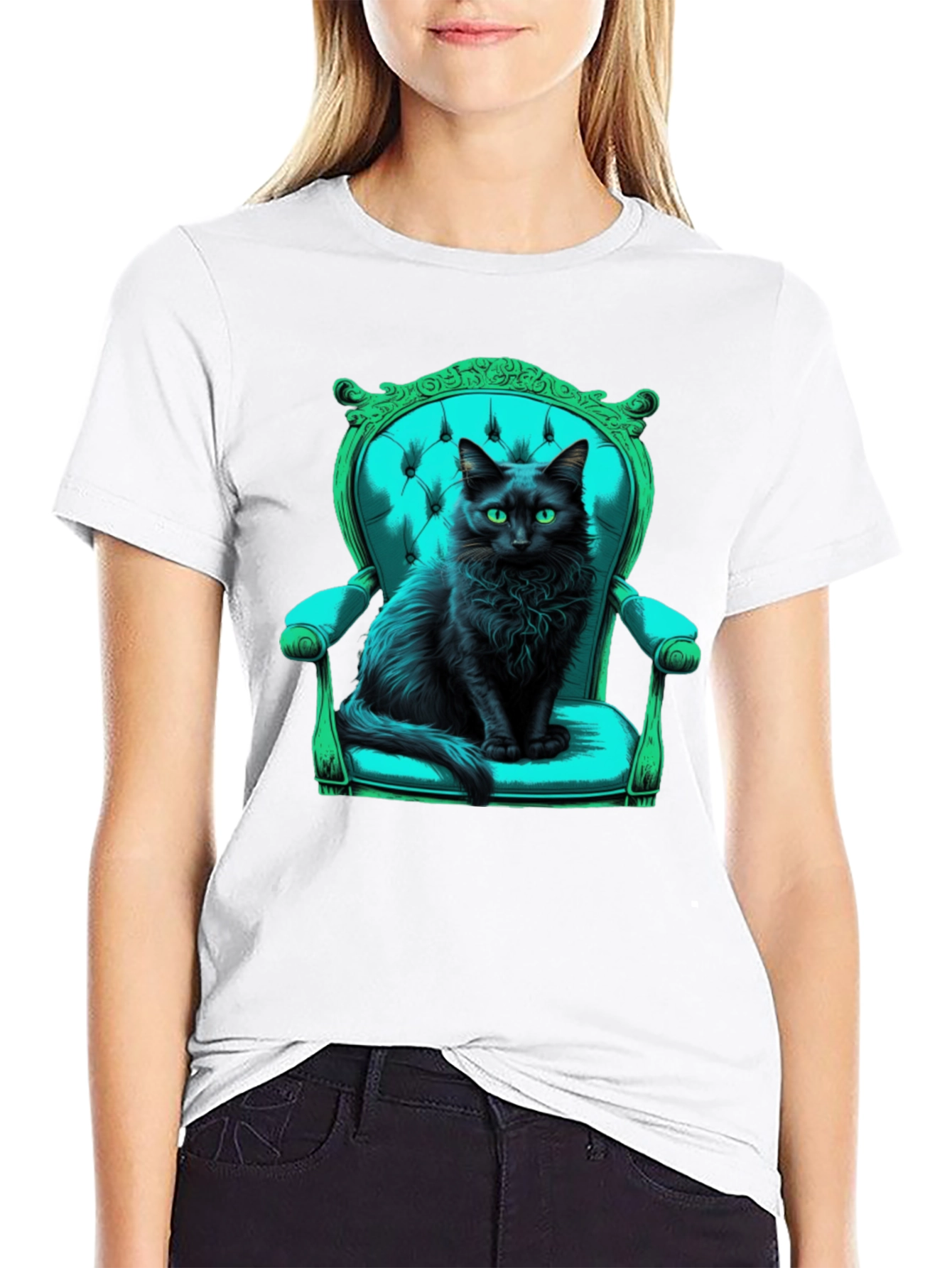 Black Black Cat in Chair Graphic Tee view 9