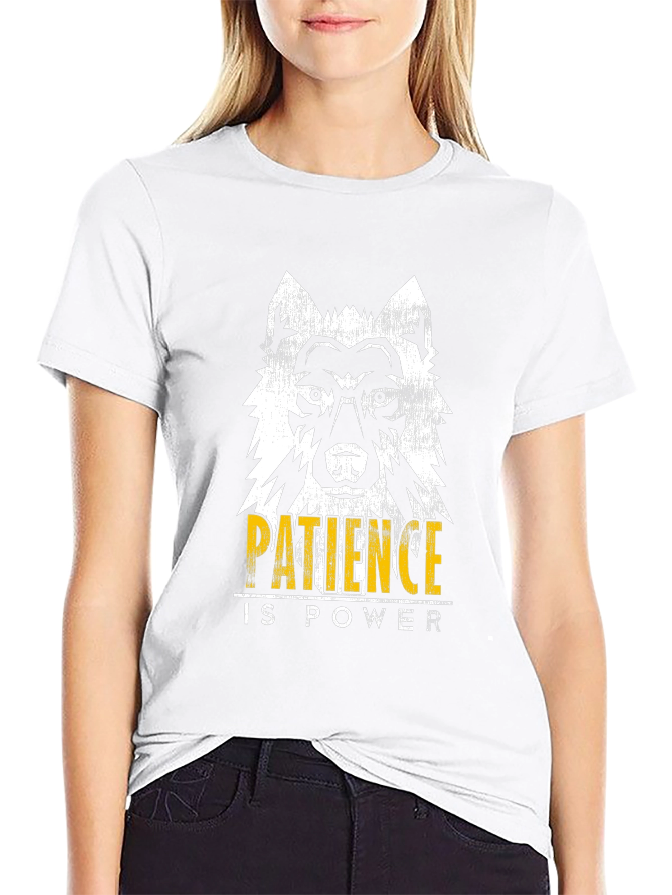 Black Wolf Patience is Power Graphic Tee - Black Cotton T-Shirt view 9