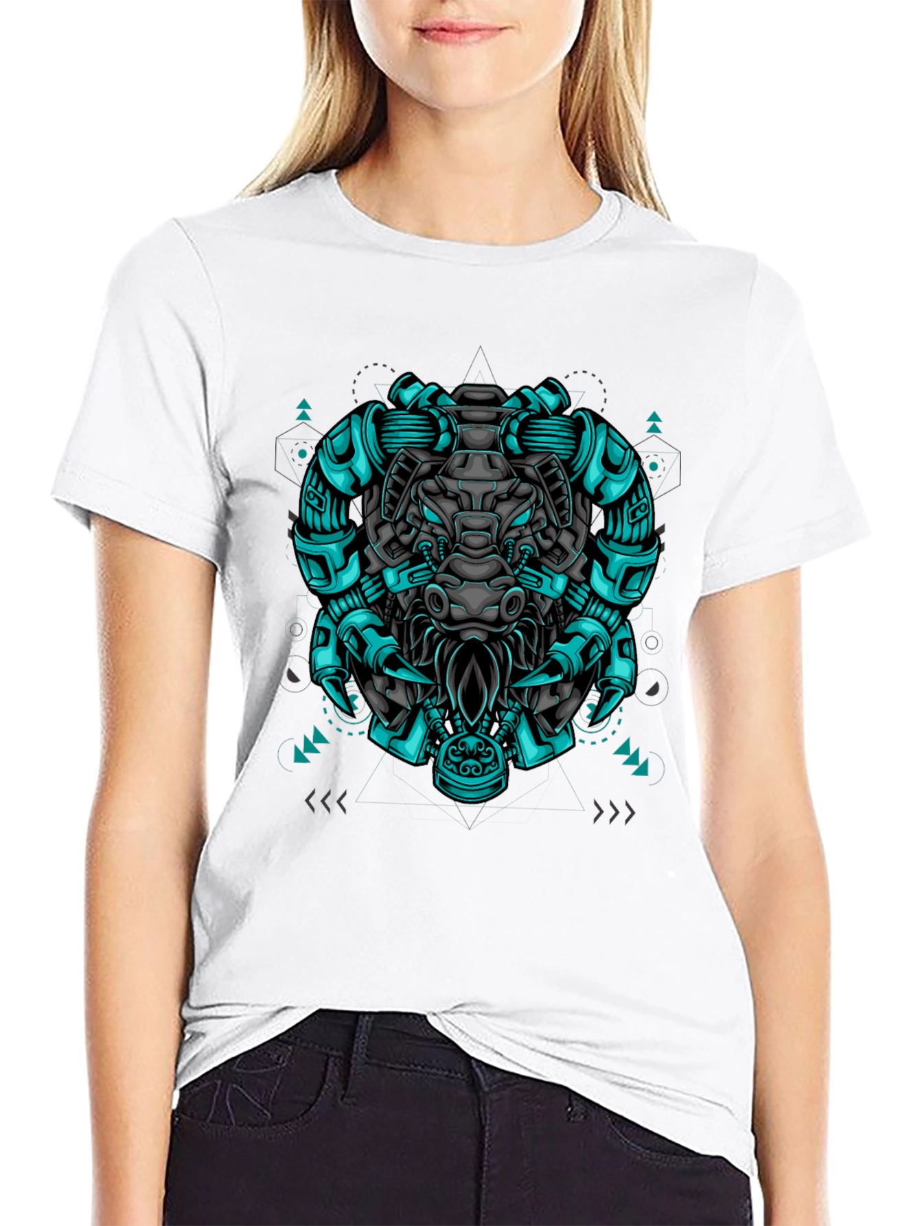 Black Cyberpunk Bull Graphic Tee - Black view 9