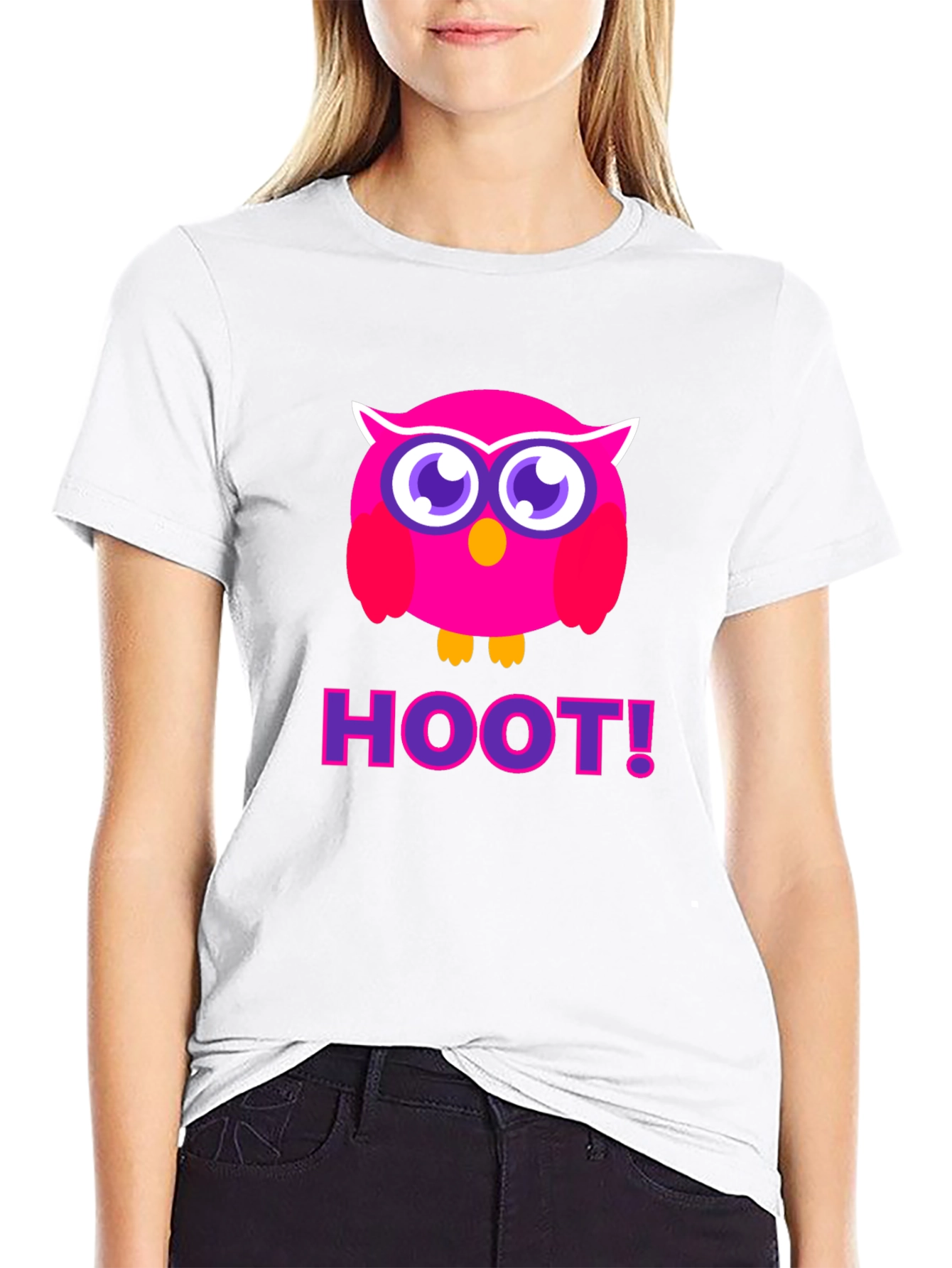 Black Pink Owl Hoot T-Shirt - Black Cotton Tee view 9