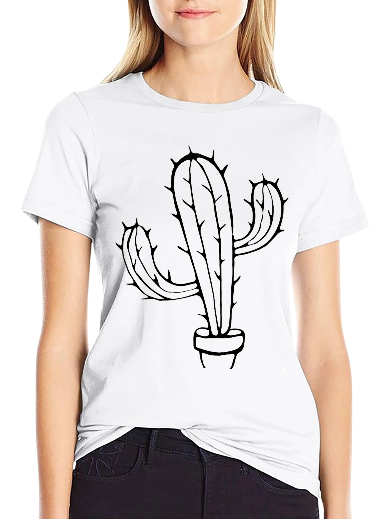 Black Black Cactus Print T-Shirt view 9
