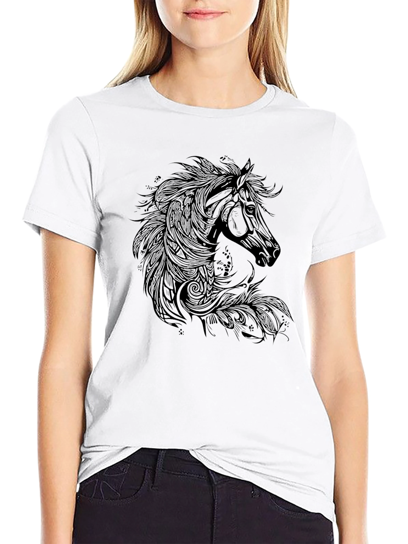 Black Horse Graphic Print T-Shirt - Black view 9