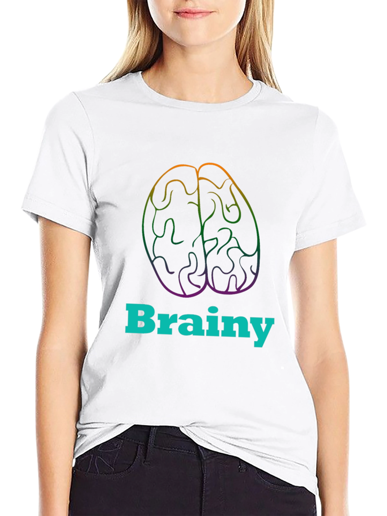 Black Brainy Tee - Colorful Brain Graphic T-Shirt view 9