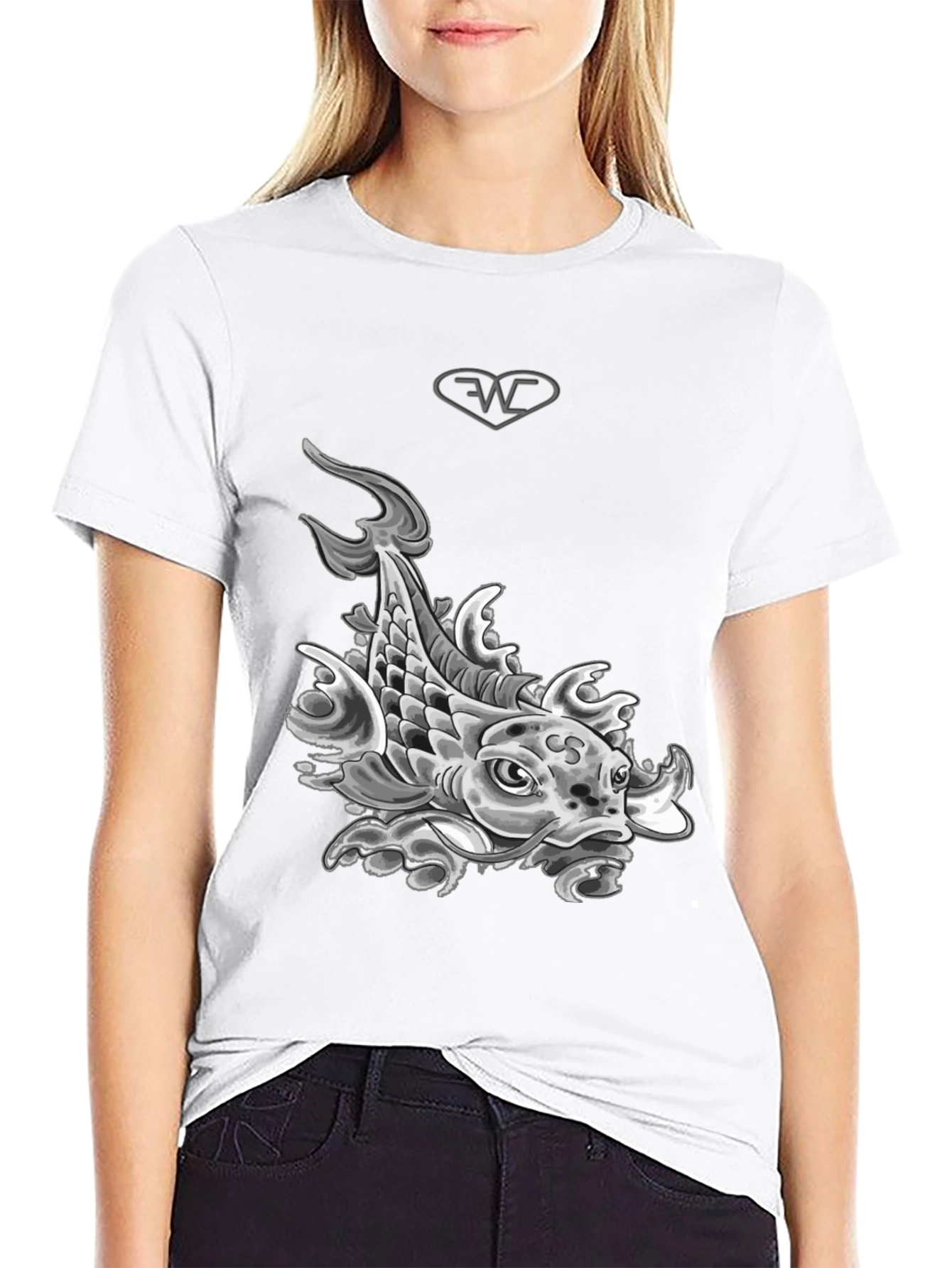 Black Koi Fish Graphic T-Shirt - Black Cotton Blend Tee view 9