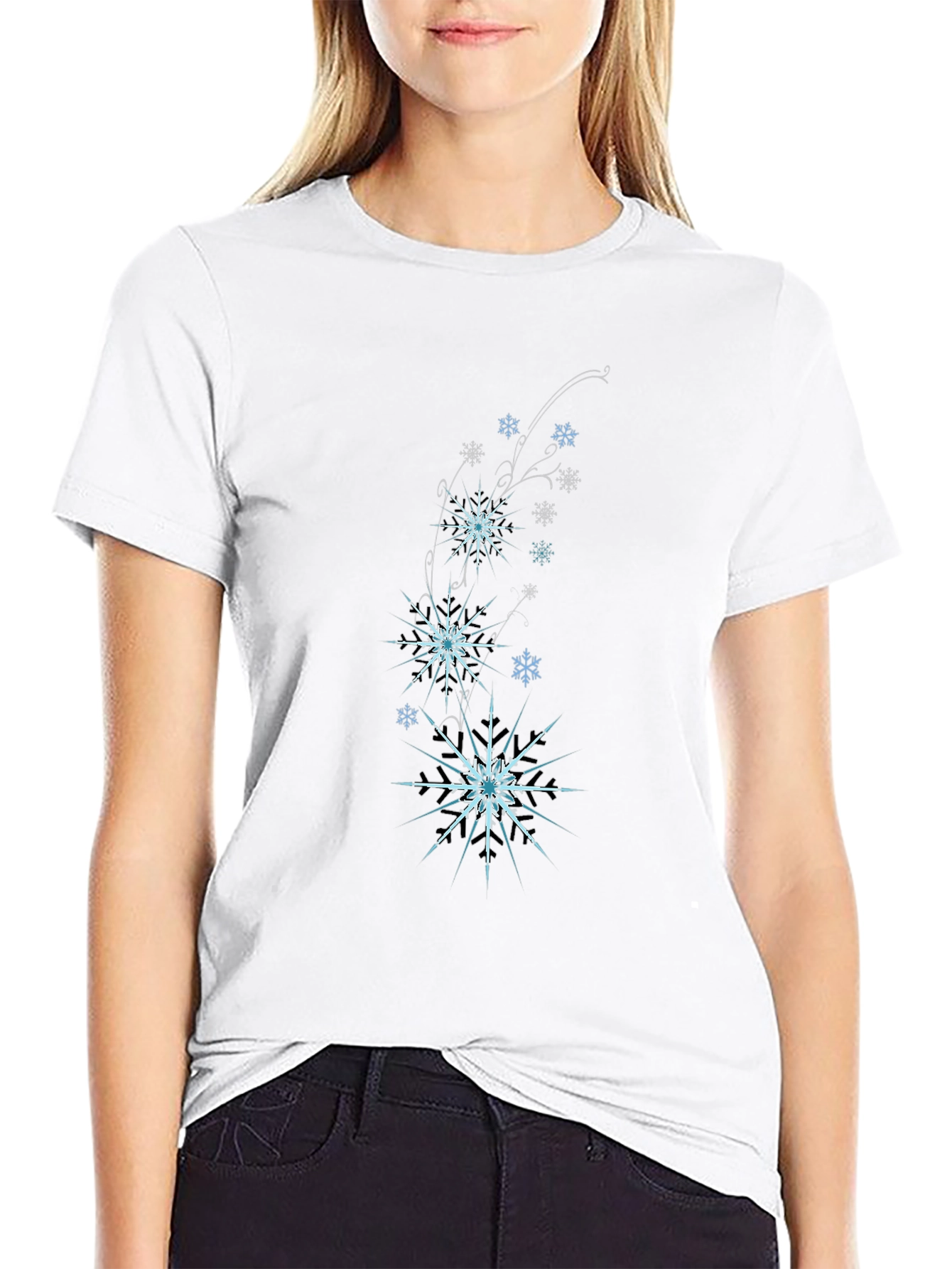 Black Snowflake Graphic Black T-Shirt view 9