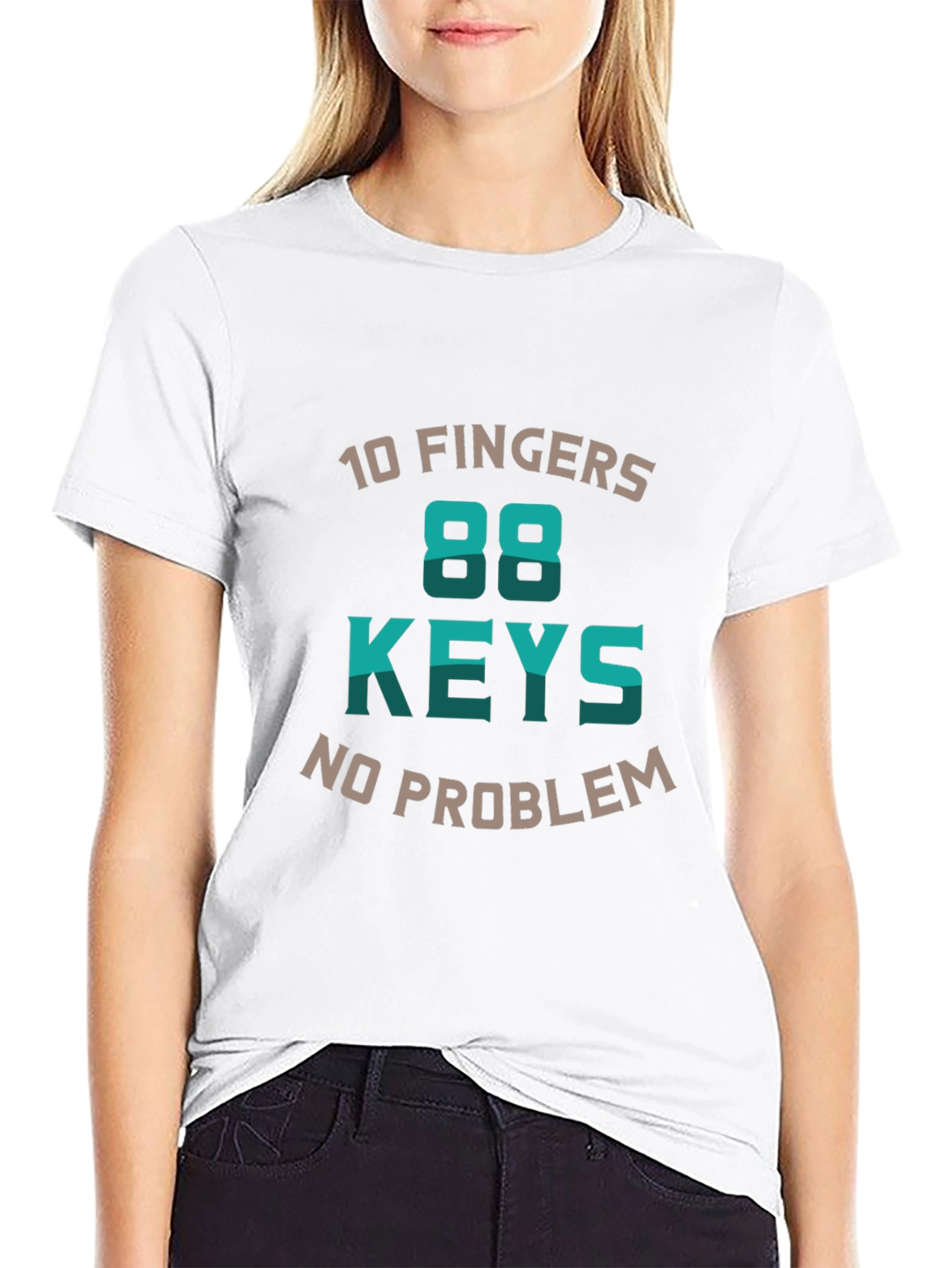 Black 10 Fingers 88 Keys No Problem Graphic Tee view 9