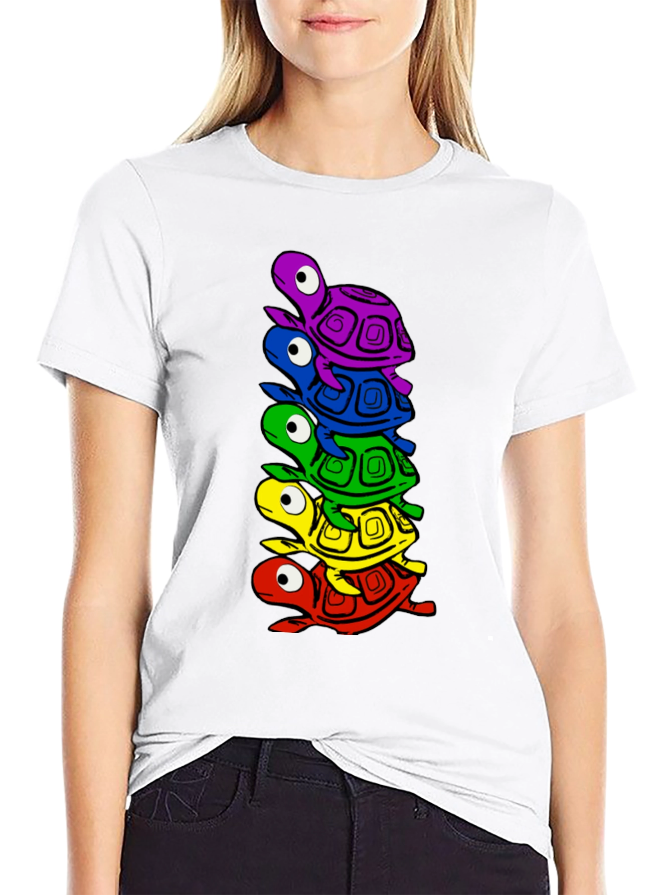 Black Stacked Turtle Graphic Tee - Black Crew Neck T-Shirt view 9