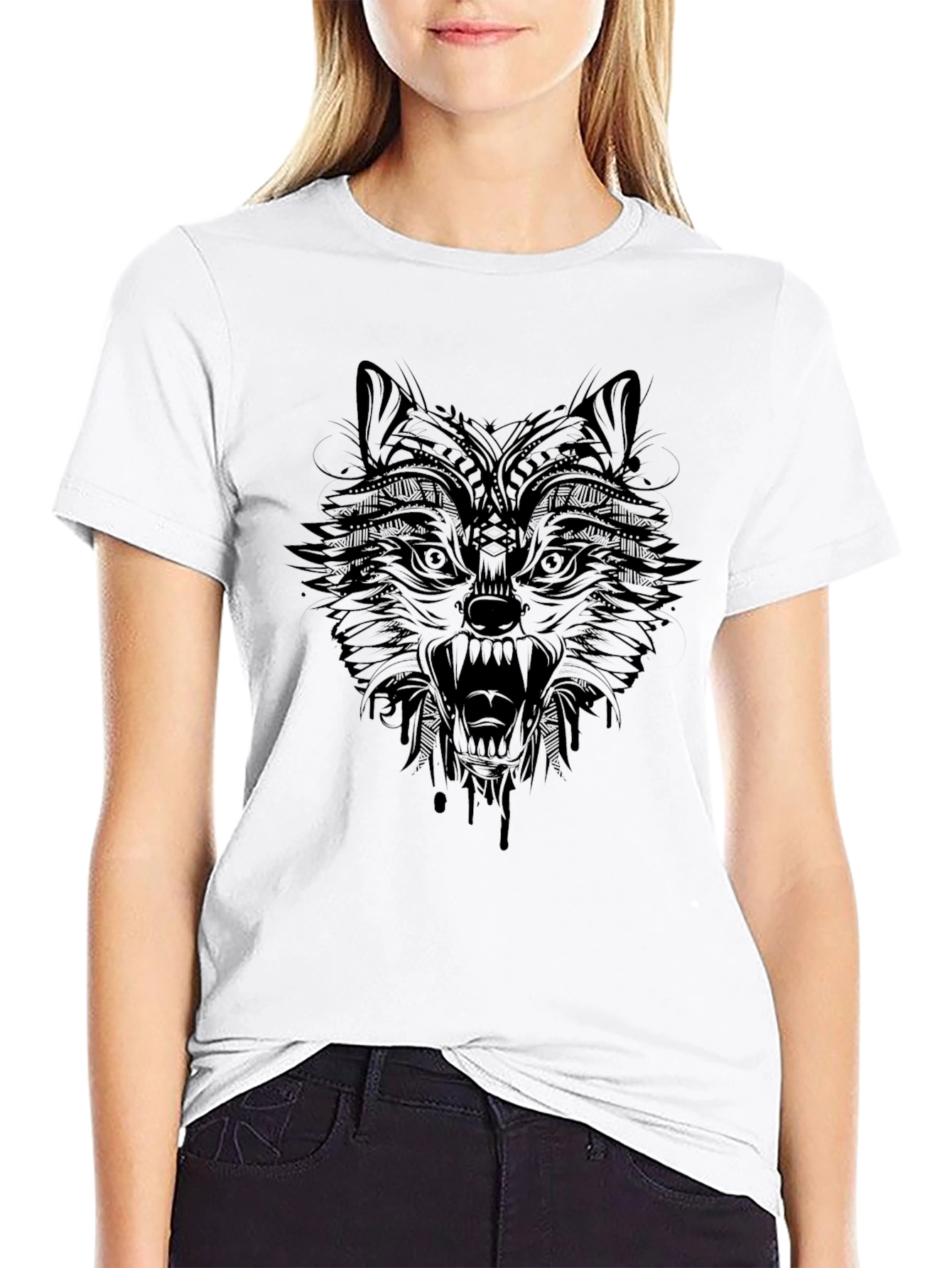 Black Men's Black Wolf Graphic Tee view 9