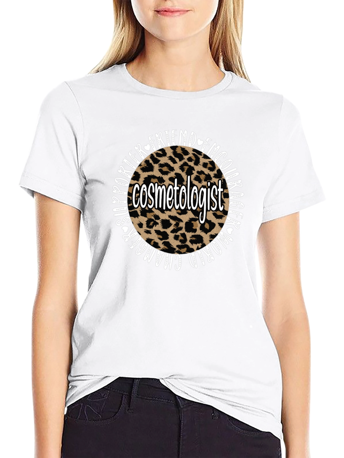 Black Cosmetologist Leopard Print Graphic T-Shirt view 9