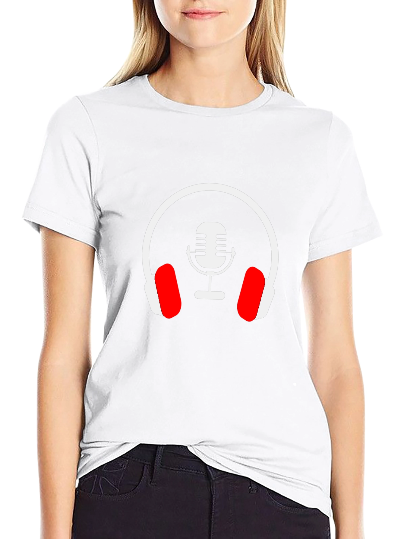 Black Podcast Microphone Headphones Graphic Tee view 9