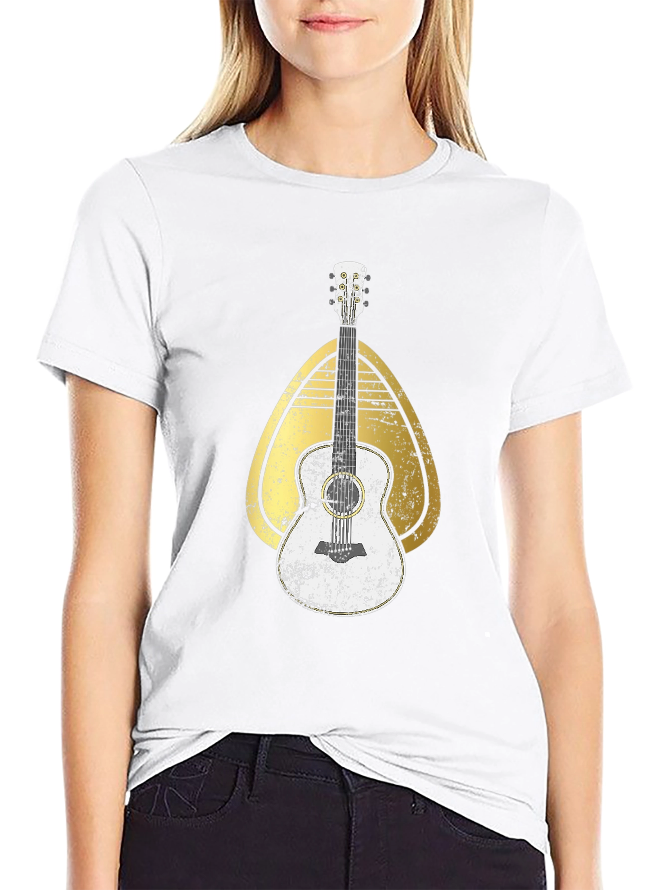 Black Guitar Graphic Tee - Retro Style Music Shirt view 9