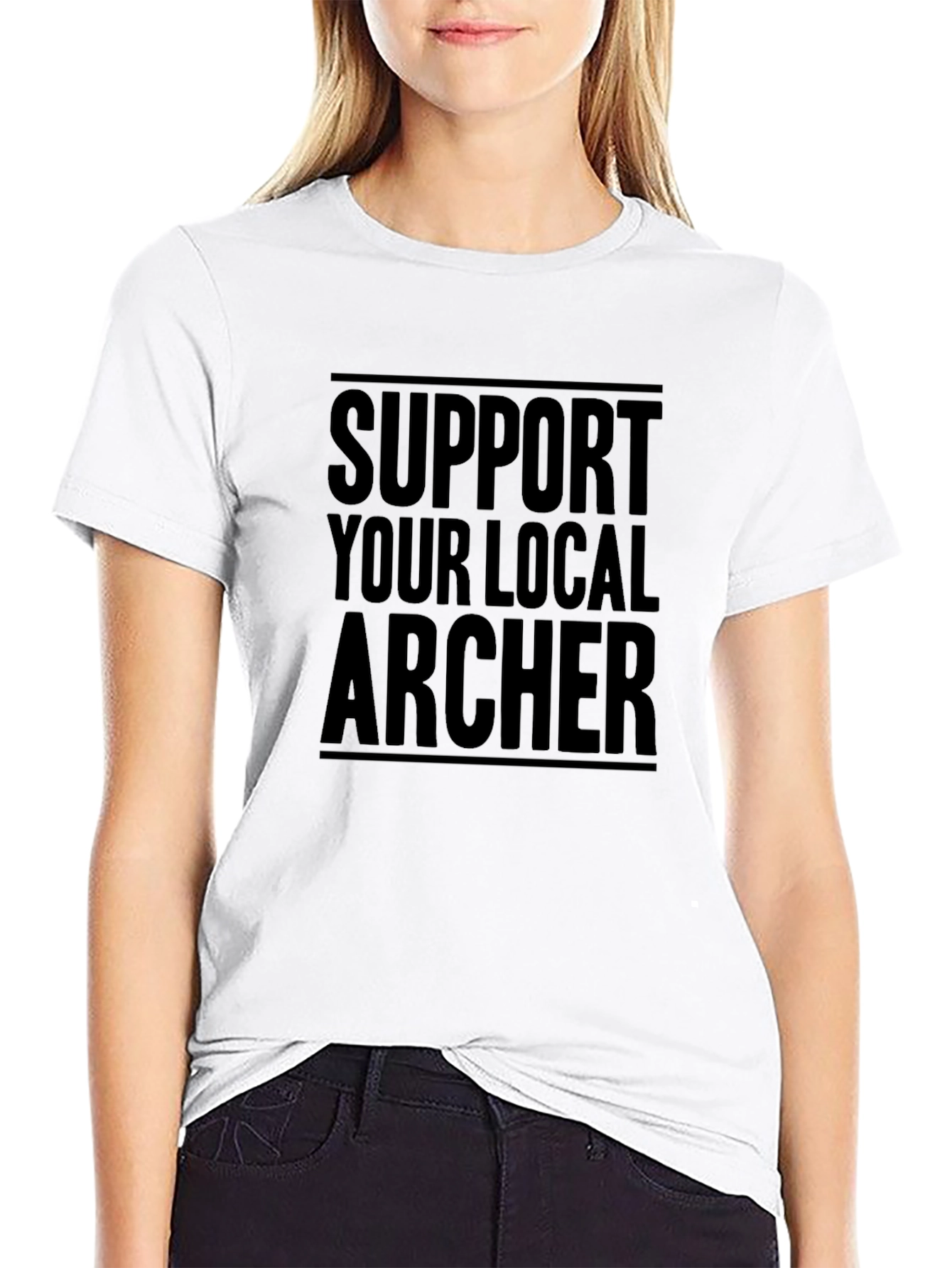 Black Support Your Local Archer T-Shirt - Black Crew Neck Tee view 9