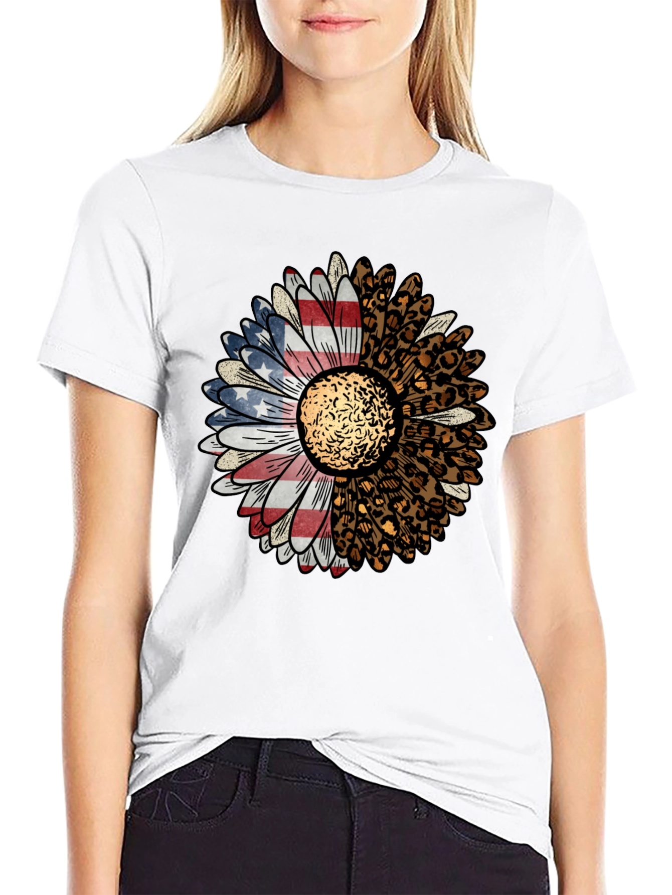 Black American Flag Leopard Sunflower Graphic Tee view 9