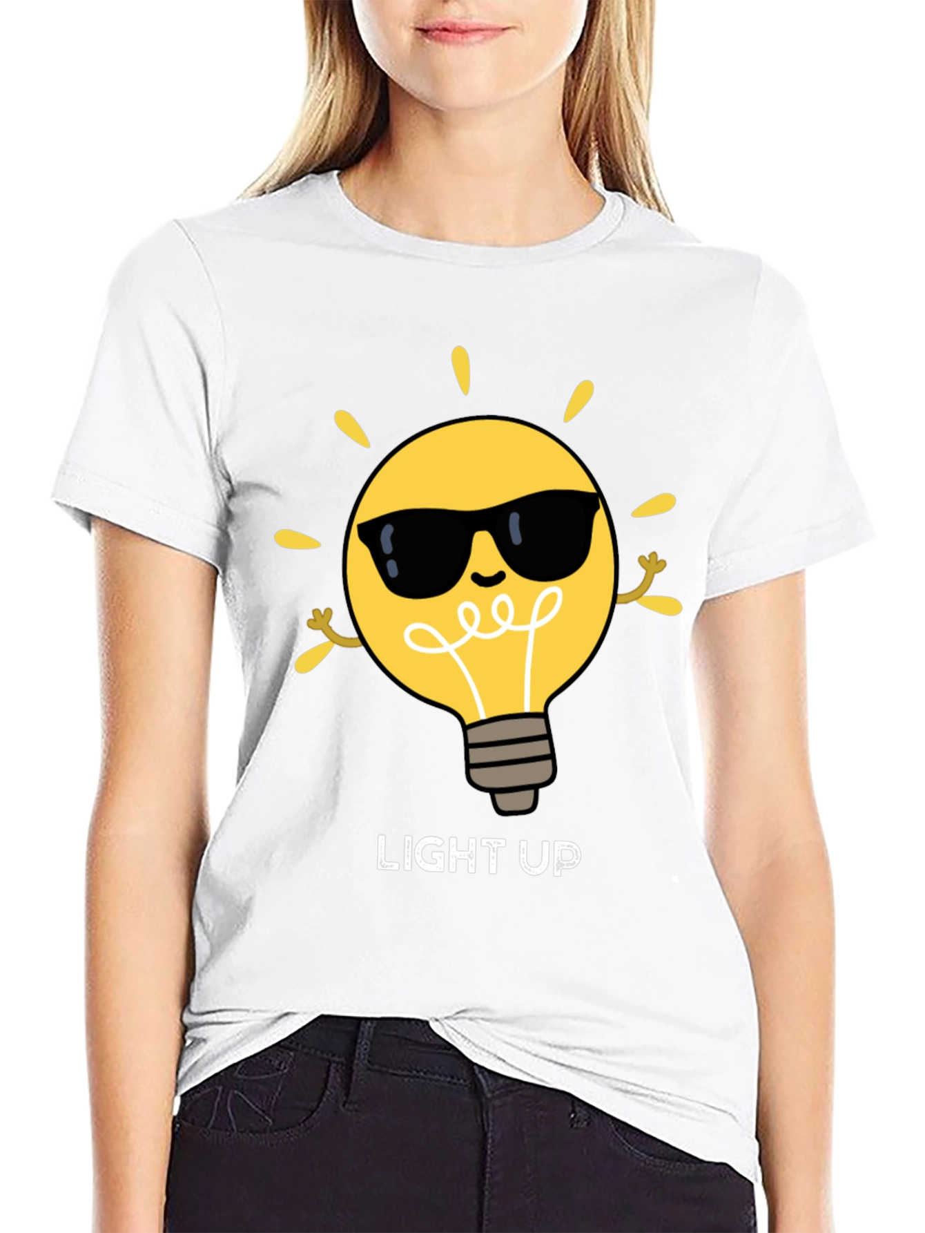 Black Light Up Graphic Tee - Cool Bulb Design view 9