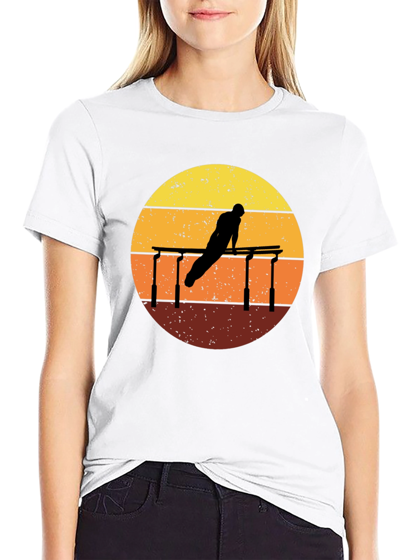 Black Gymnastics Sunset Graphic Tee - Black Cotton T-Shirt view 9