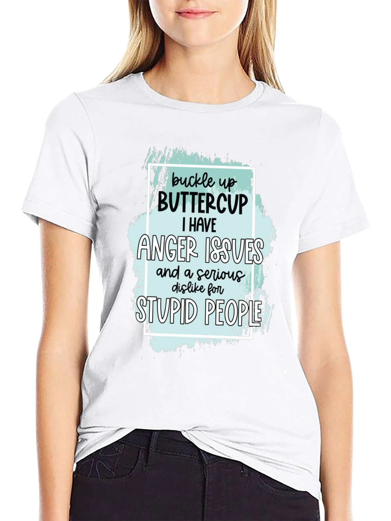 Black Buckle Up Buttercup Anger Issues T-Shirt view 9