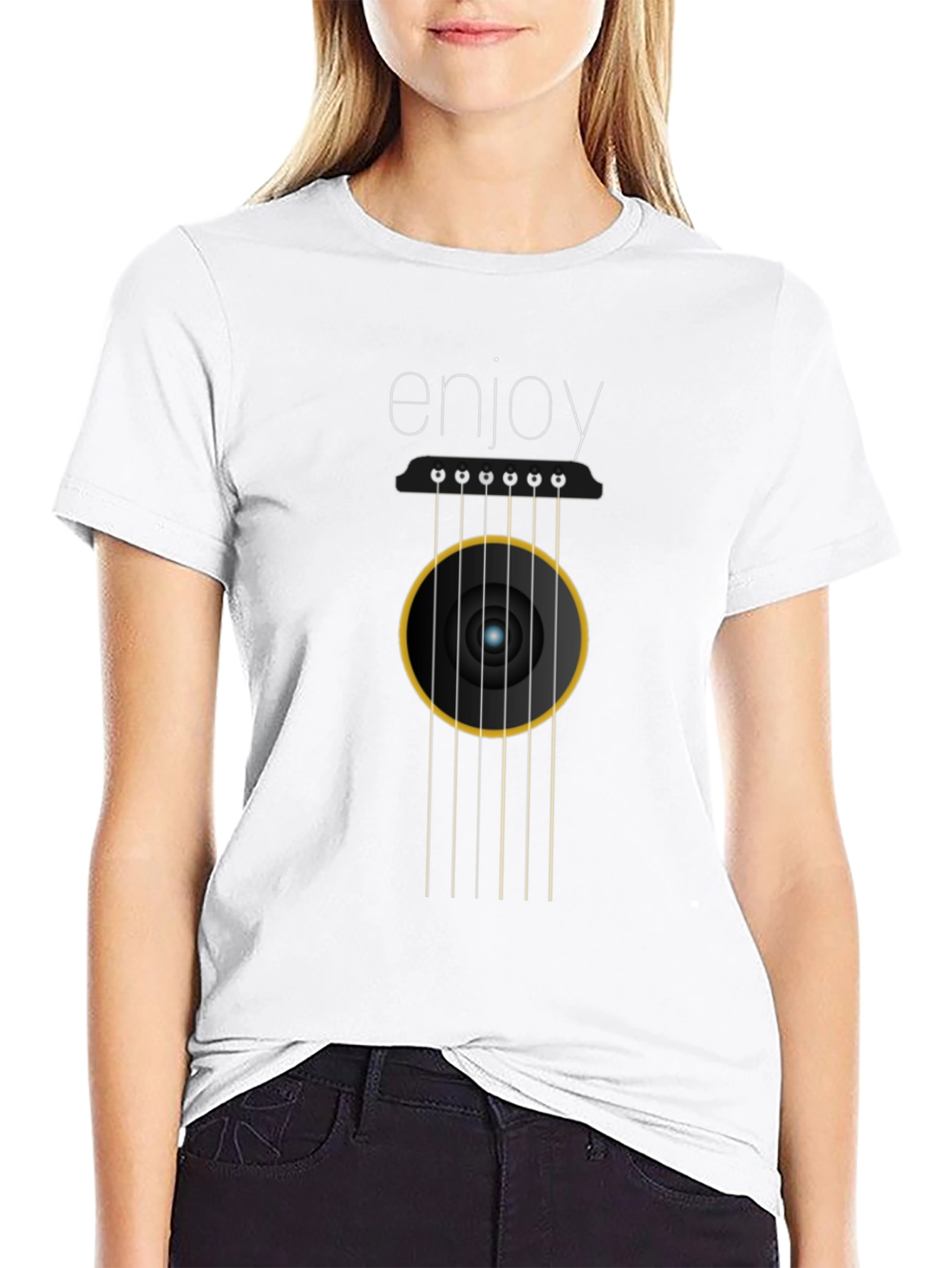 Black Enjoy Guitar Graphic Tee - Black Cotton Comfort view 9
