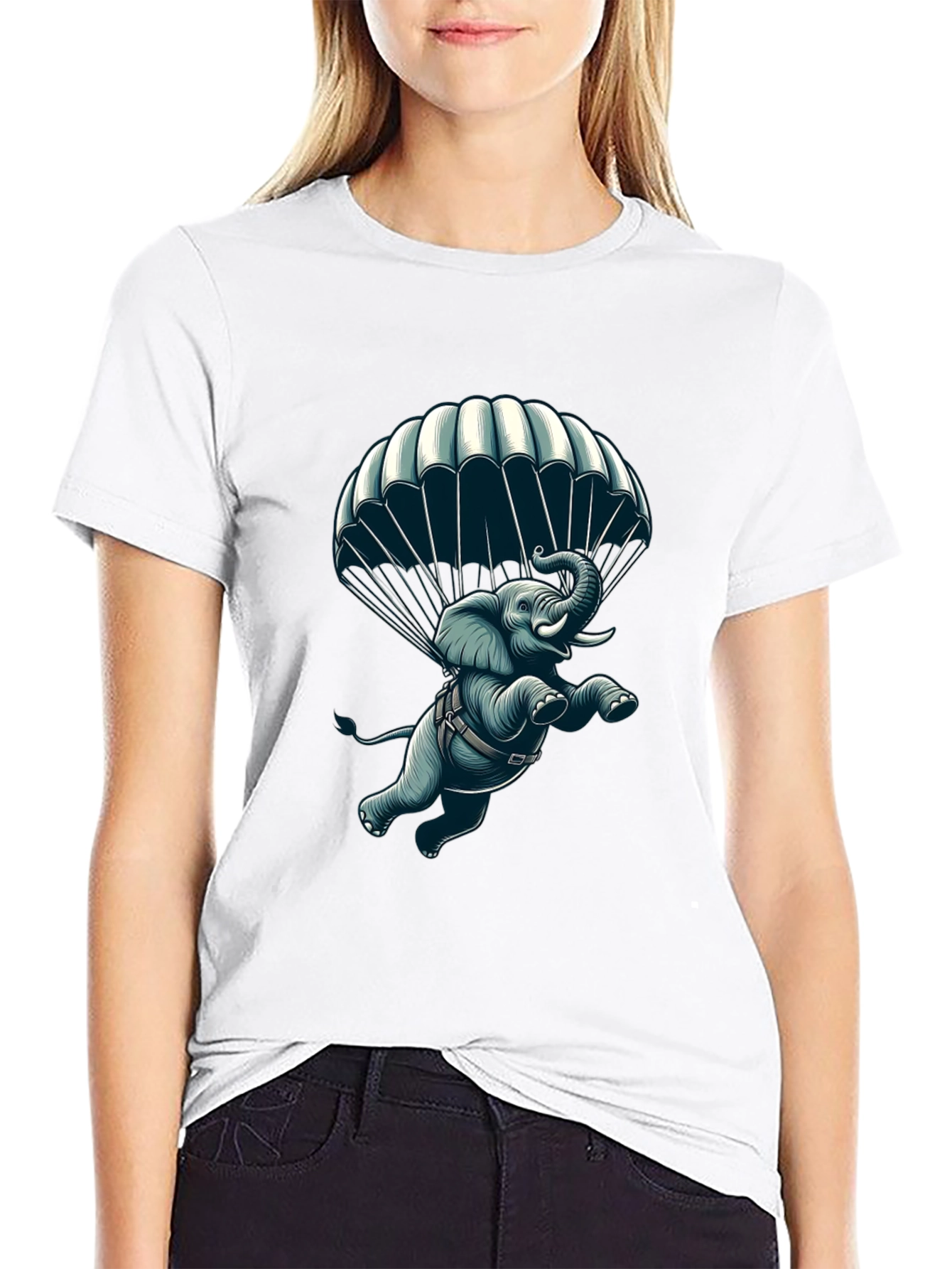 Black Parachuting Elephant Graphic Tee view 9