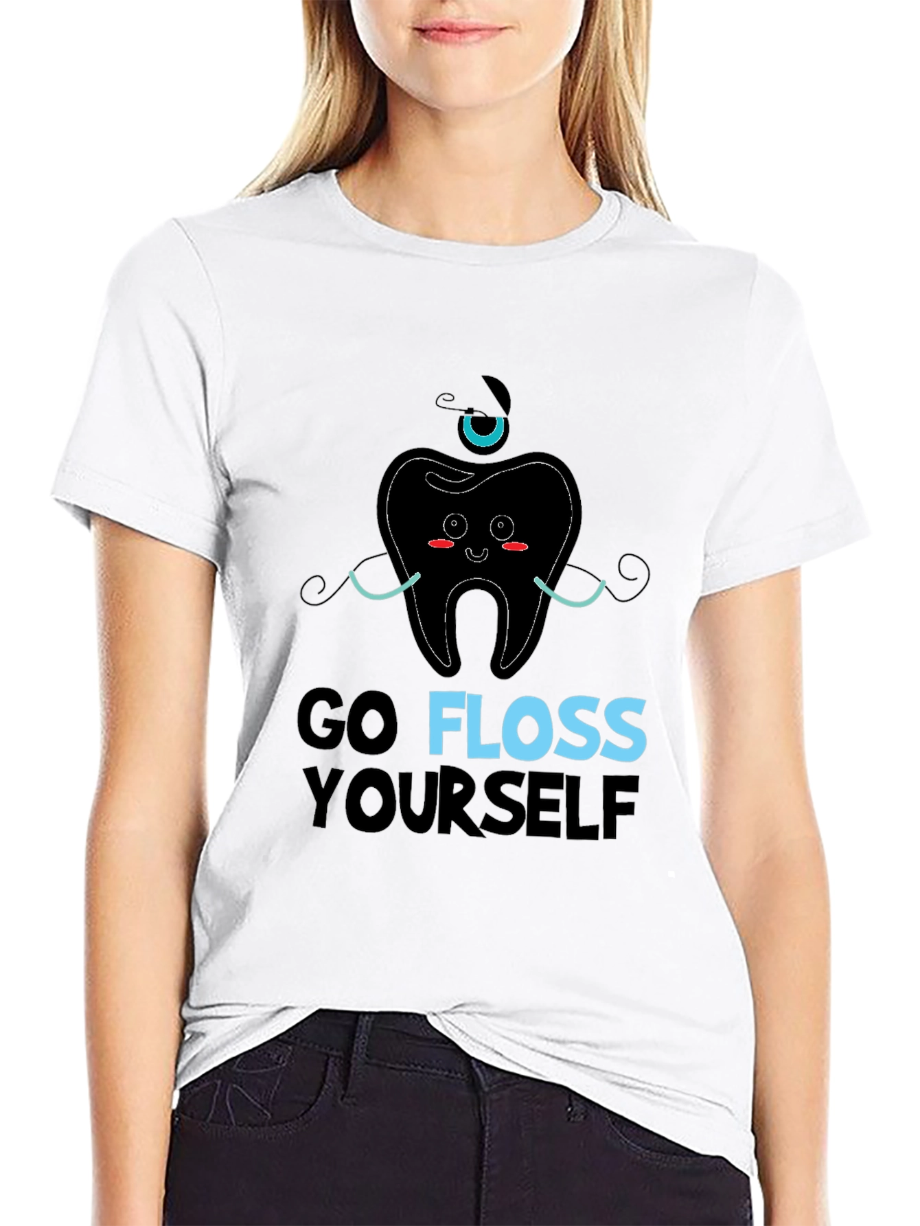 Black Go Floss Yourself Graphic Tee - Dental Humor view 9