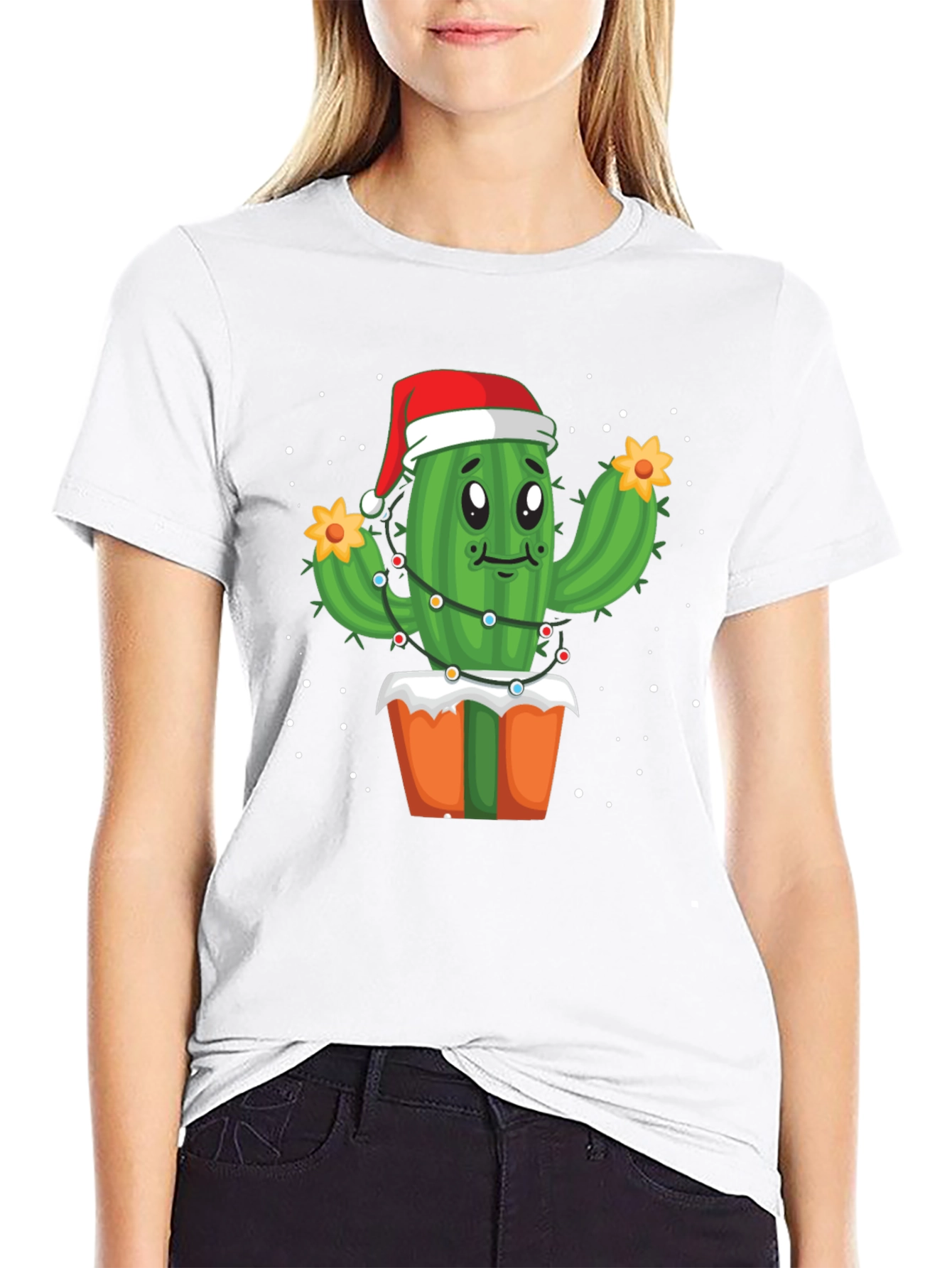 Black Festive Cactus Christmas T-Shirt view 9