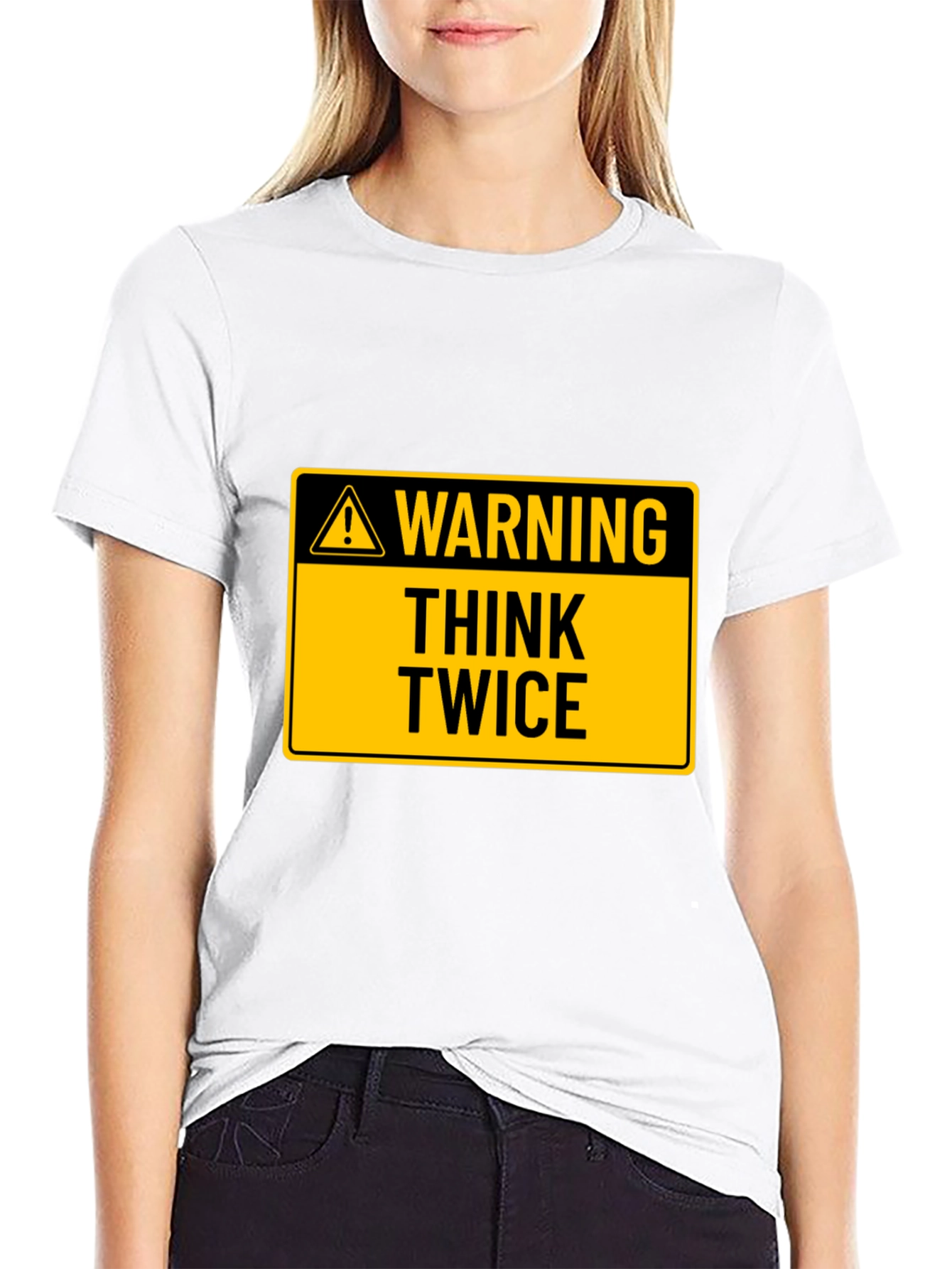 Black Warning Think Twice Graphic Tee - Black Cotton T-Shirt view 9