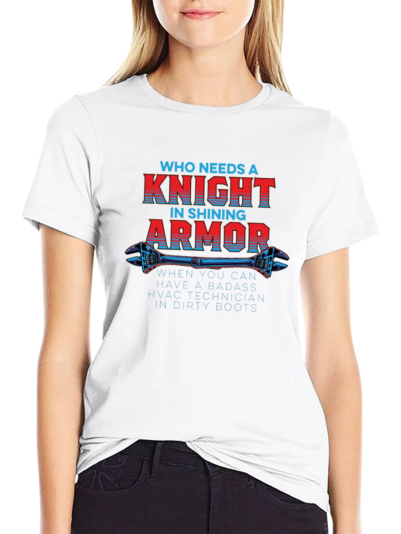Black HVAC Technician Badass Knight in Dirty Boots T-Shirt view 9